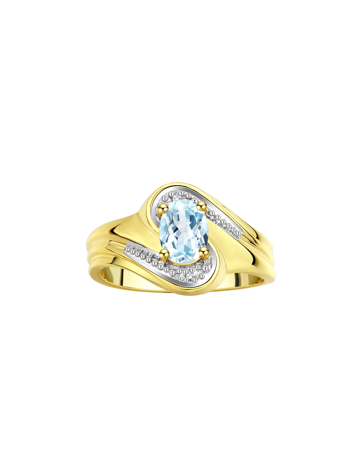 RYLOS Designer Swirl Style Ring Yellow Gold Plated Silver 925 : 7X5MM Oval Gemstone & Diamond Accent - Birthstone Jewelry for Women - Available in Sizes 5-10.