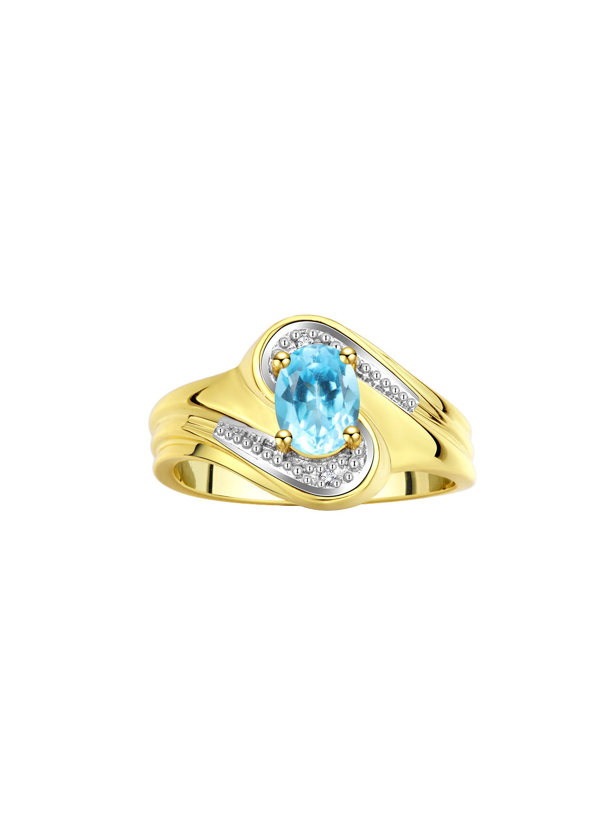 RYLOS Designer Swirl Style Ring Yellow Gold Plated Silver 925 : 7X5MM Oval Gemstone & Diamond Accent - Birthstone Jewelry for Women - Available in Sizes 5-10.