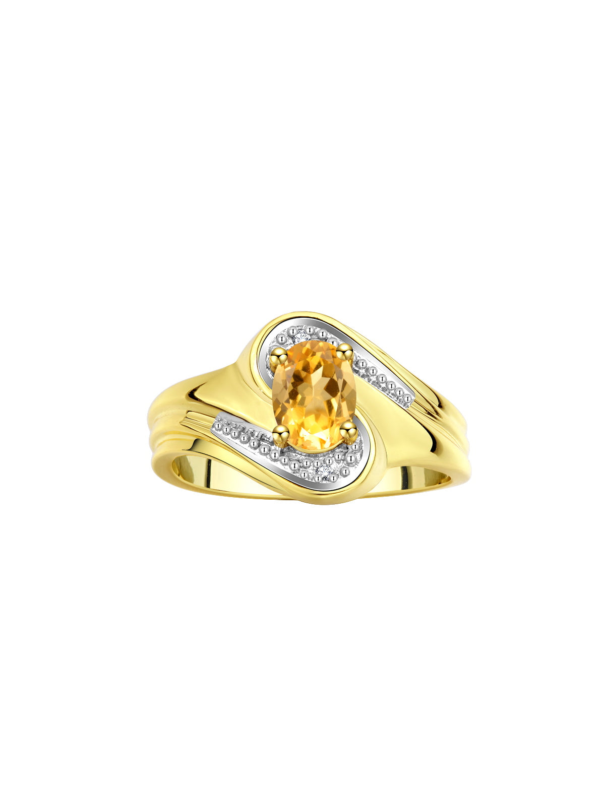 RYLOS 14K Yellow Gold Ring Designer Swirl Style : 7X5MM Oval Gemstone & Diamond Accent - Birthstone Jewelry for Women - Available in Sizes 5-10.