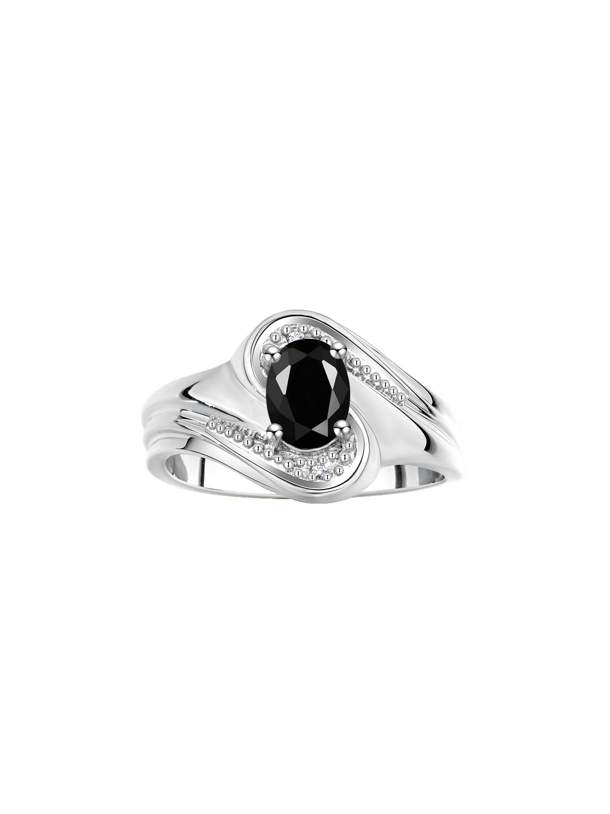 RYLOS Designer Swirl Style Ring Sterling Silver 925 : 7X5MM Oval Gemstone & Diamond Accent - Birthstone Jewelry for Women - Available in Sizes 5-10.