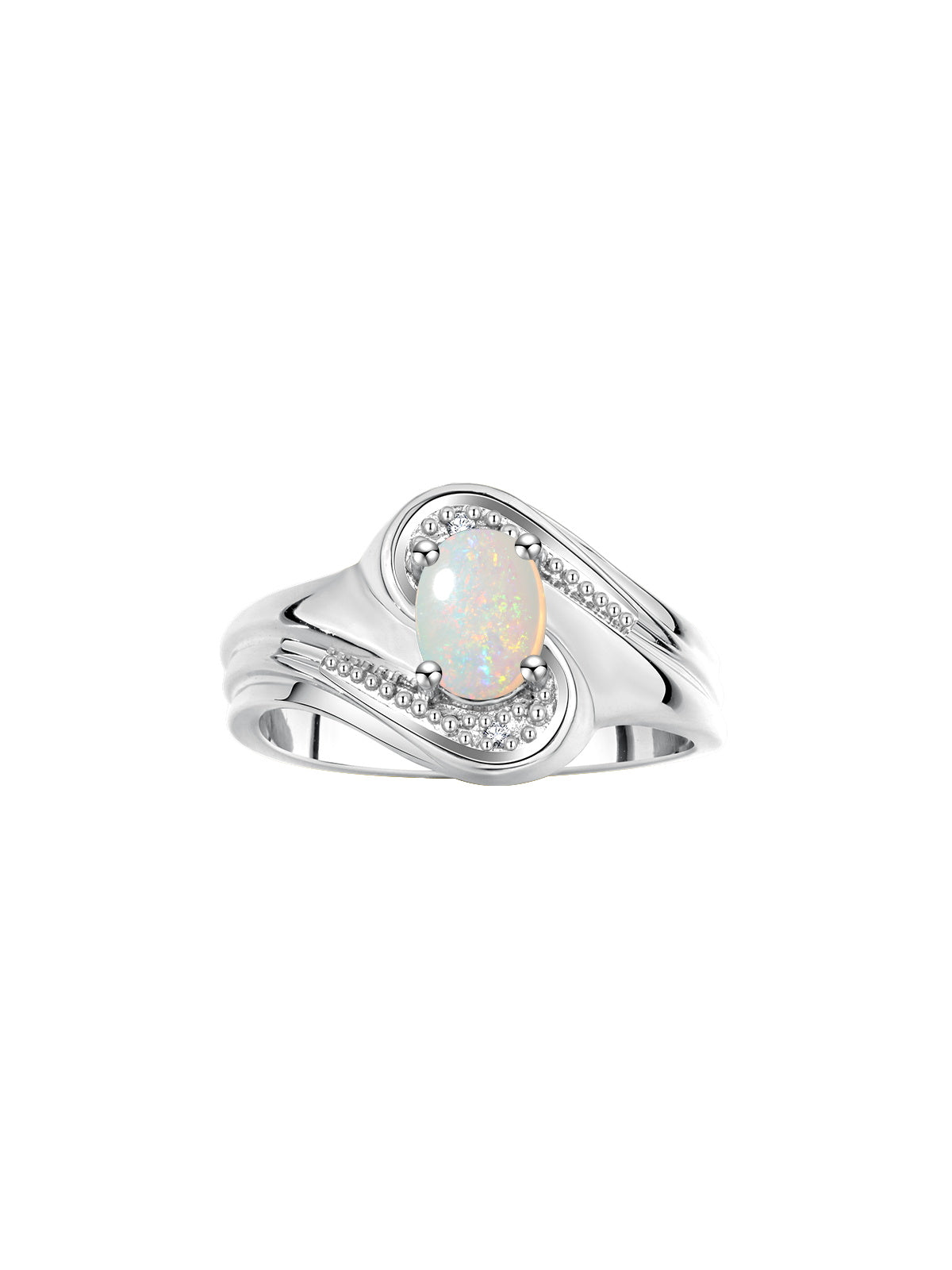 RYLOS Designer Swirl Style Ring Sterling Silver 925 : 7X5MM Oval Gemstone & Diamond Accent - Birthstone Jewelry for Women - Available in Sizes 5-10.