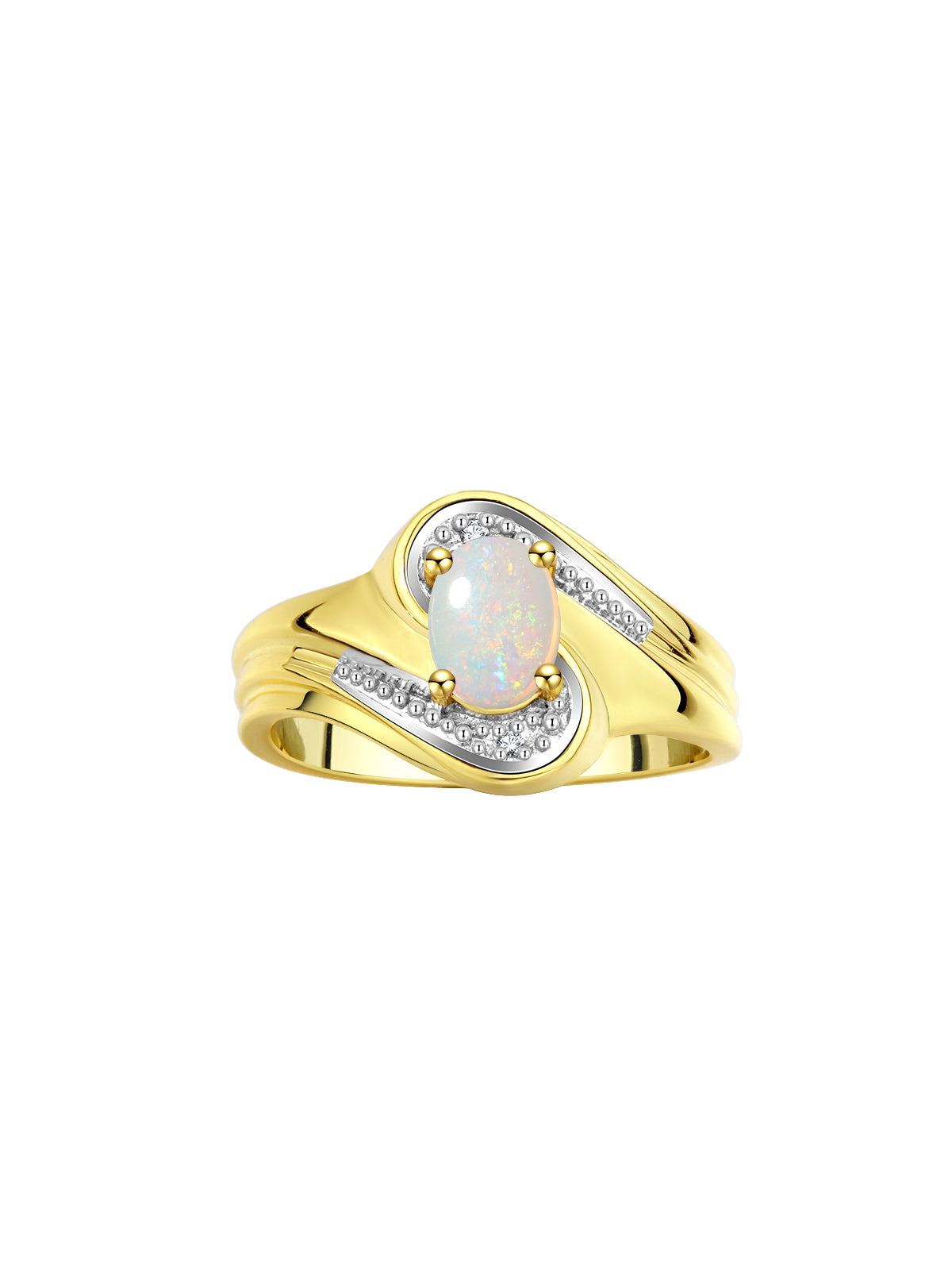 RYLOS Designer Swirl Style Ring Yellow Gold Plated Silver 925 : 7X5MM Oval Gemstone & Diamond Accent - Birthstone Jewelry for Women - Available in Sizes 5-10.