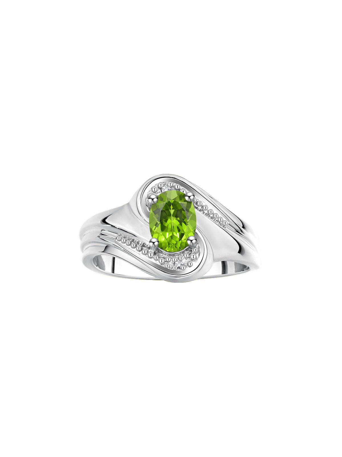 RYLOS Designer Swirl Style Ring Sterling Silver 925 : 7X5MM Oval Gemstone & Diamond Accent - Birthstone Jewelry for Women - Available in Sizes 5-10.