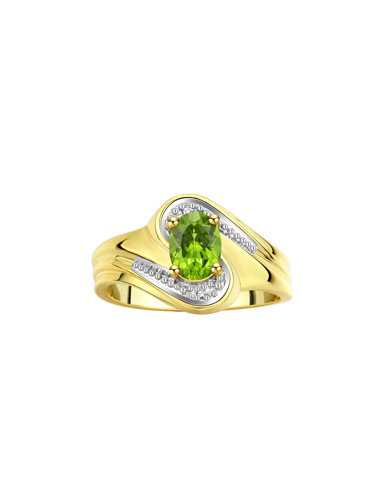 RYLOS 14K Yellow Gold Ring Designer Swirl Style : 7X5MM Oval Gemstone & Diamond Accent - Birthstone Jewelry for Women - Available in Sizes 5-10.