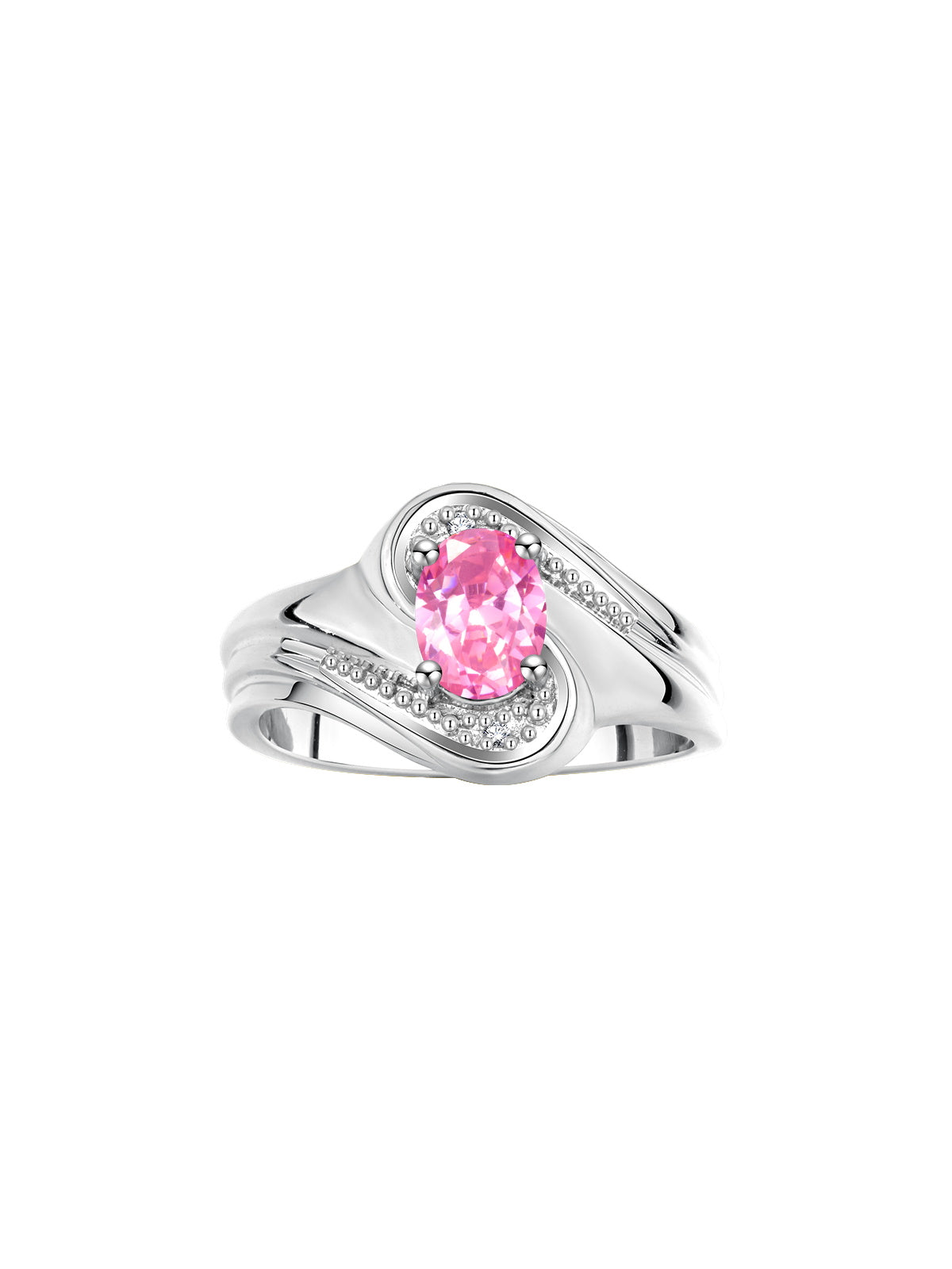 RYLOS Designer Swirl Style Ring Sterling Silver 925 : 7X5MM Oval Gemstone & Diamond Accent - Birthstone Jewelry for Women - Available in Sizes 5-10.