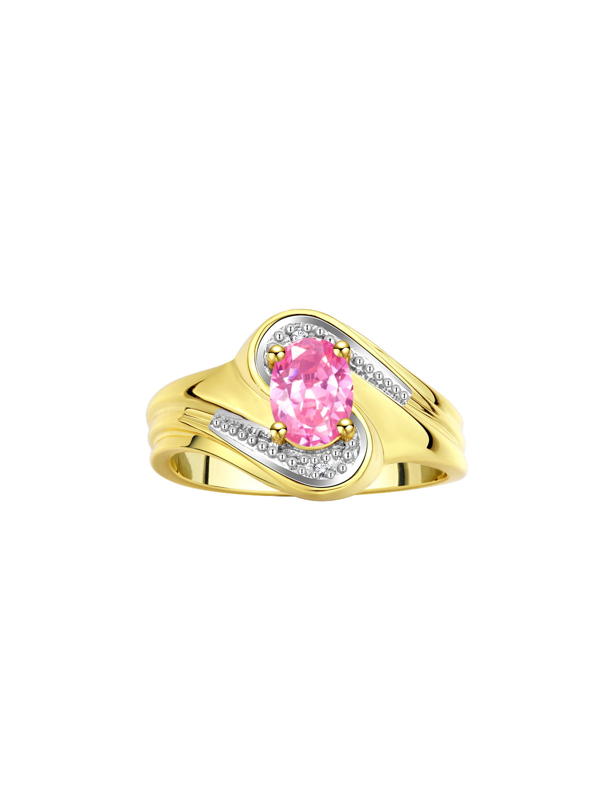 RYLOS 14K Yellow Gold Ring Designer Swirl Style : 7X5MM Oval Gemstone & Diamond Accent - Birthstone Jewelry for Women - Available in Sizes 5-10.