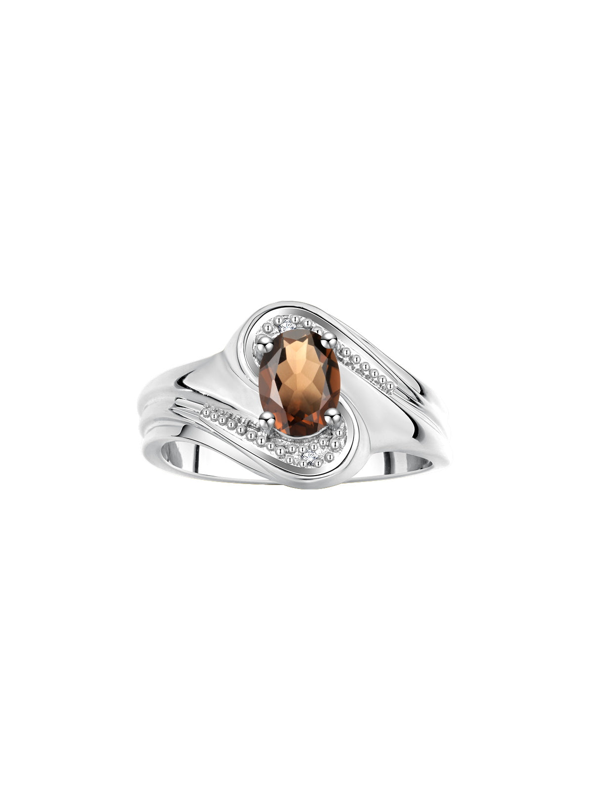 RYLOS Designer Swirl Style Ring Sterling Silver 925 : 7X5MM Oval Gemstone & Diamond Accent - Birthstone Jewelry for Women - Available in Sizes 5-10.