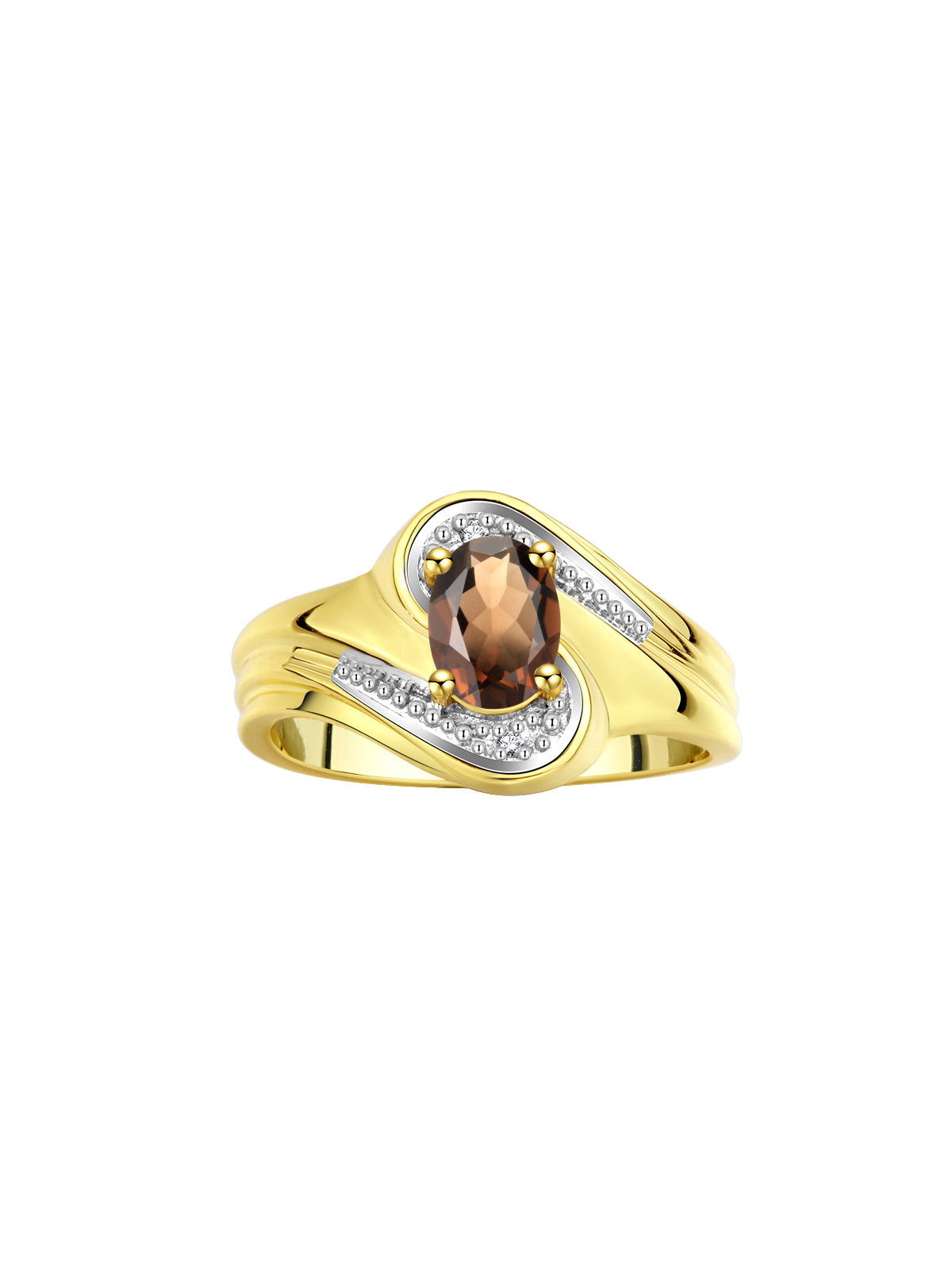 RYLOS 14K Yellow Gold Ring Designer Swirl Style : 7X5MM Oval Gemstone & Diamond Accent - Birthstone Jewelry for Women - Available in Sizes 5-10.