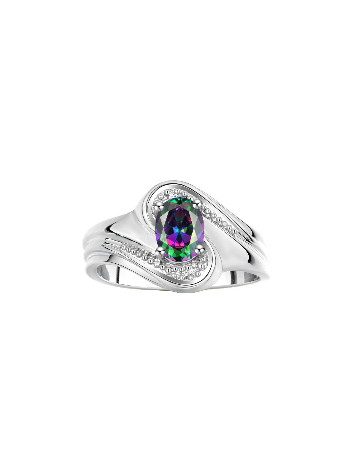 RYLOS Designer Swirl Style Ring Sterling Silver 925 : 7X5MM Oval Gemstone & Diamond Accent - Birthstone Jewelry for Women - Available in Sizes 5-10.