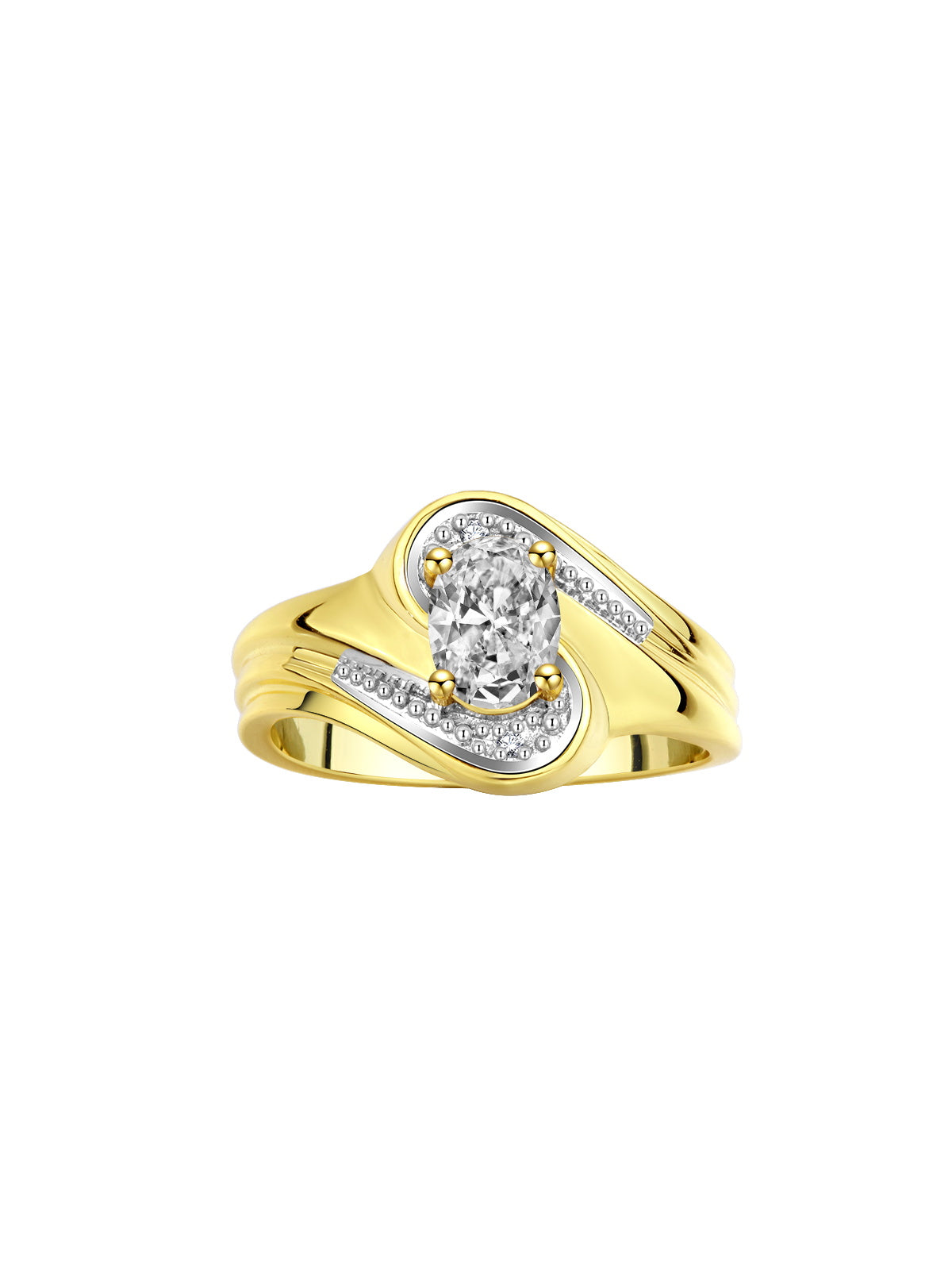 RYLOS Designer Swirl Style Ring Yellow Gold Plated Silver 925 : 7X5MM Oval Gemstone & Diamond Accent - Birthstone Jewelry for Women - Available in Sizes 5-10.