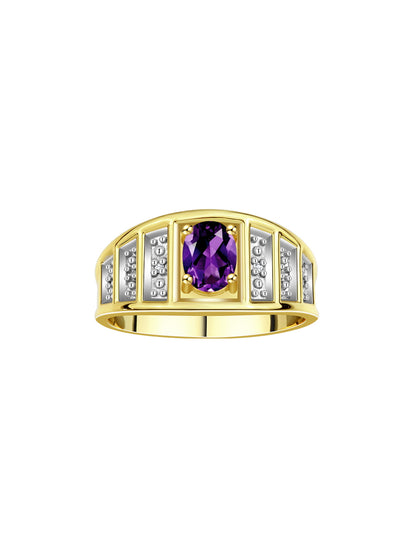 RYLOS Classic Style Ring with 7X5MM Oval Gemstone & Diamond Accent Elegant Birthstone Jewelry for Women and  in Yellow Gold Plated Silver Available in Sizes 5-10