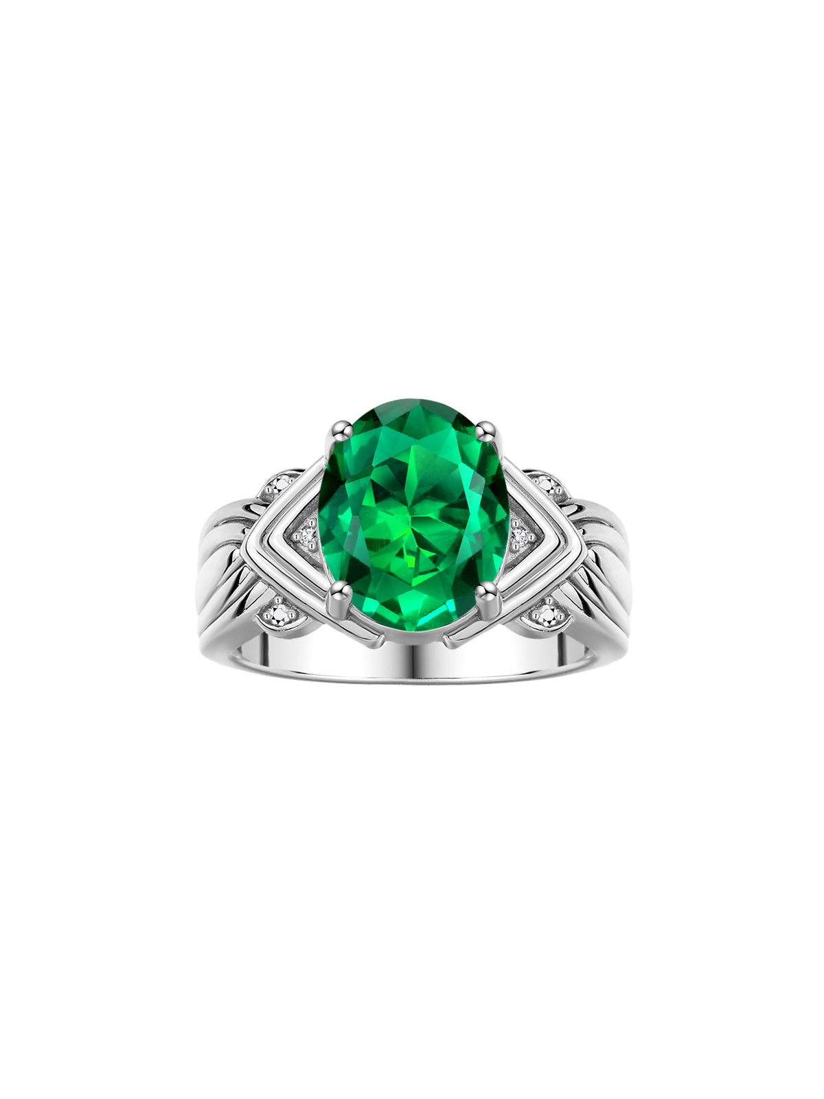 RYLOS Ring with 12X10MM Gemstone & Diamonds – Striking Ring for Middle or Pointer Finger – Elegant Sterling Silver Jewelry for Women – Available in Sizes 5-13