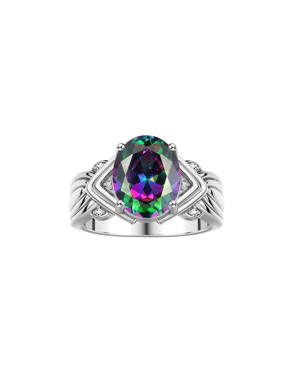 RYLOS Ring with 12X10MM Gemstone & Diamonds – Striking Ring for Middle or Pointer Finger – Elegant Sterling Silver Jewelry for Women – Available in Sizes 5-13