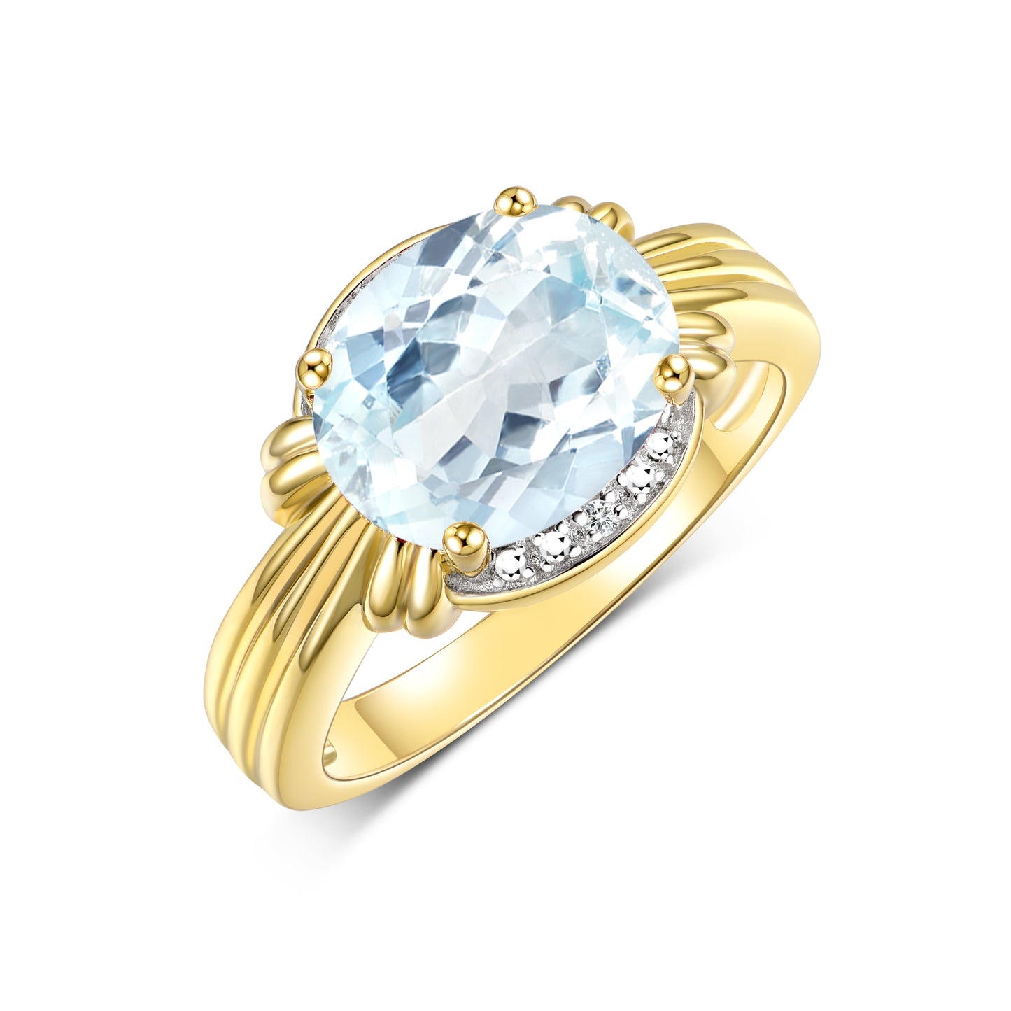 RYLOS Ring with 12X10MM Gemstone & Diamonds Striking Ring for Middle or Pointer Finger Exquisite Jewelry for Women in Yellow Gold Plated Silver Available in Sizes 5-13