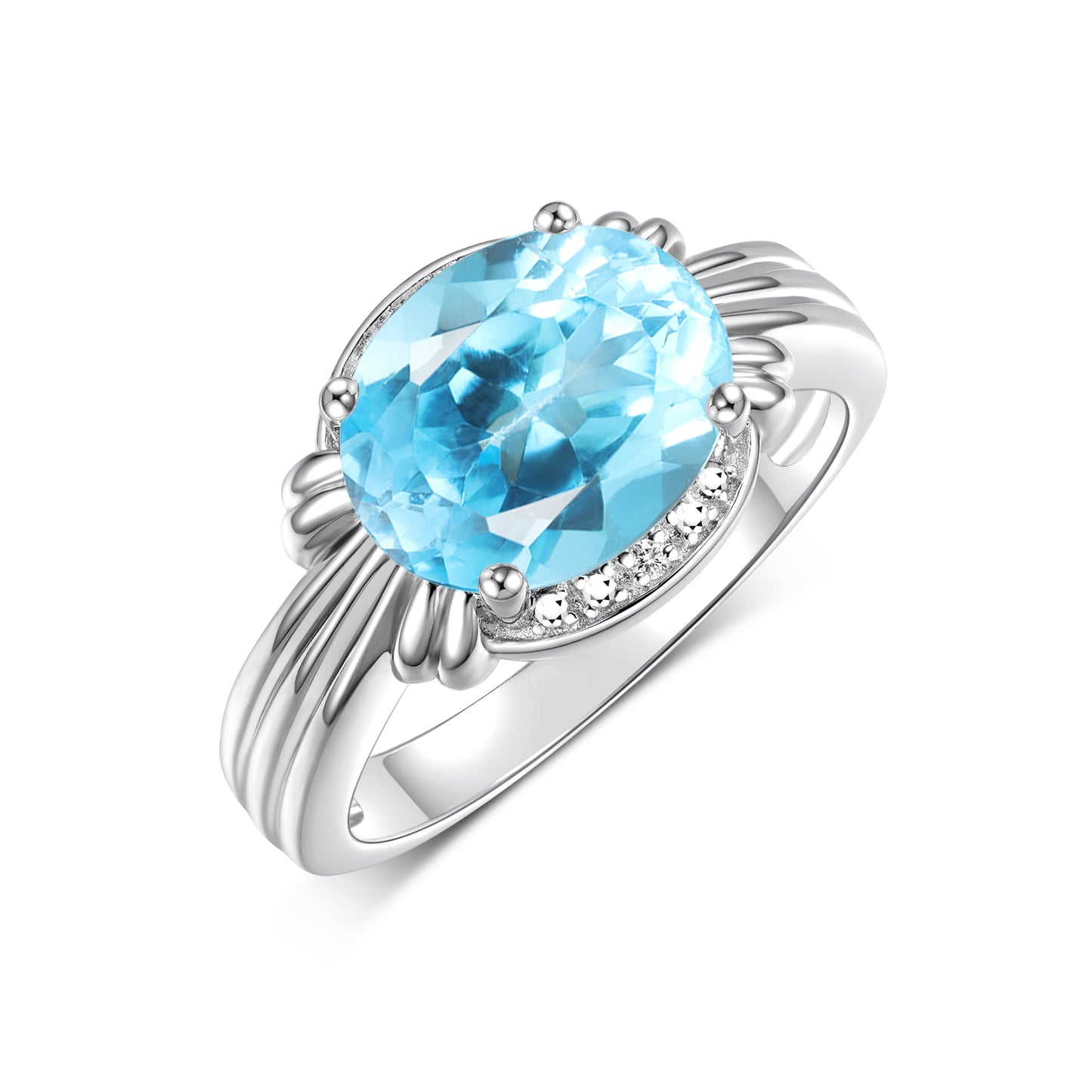 RYLOS 14K White Gold Ring with 12X10MM Gemstone & Diamonds Stunning Ring for Middle or Pointer Finger Exquisite Color Stone Jewelry for Women Available in Sizes 5-13