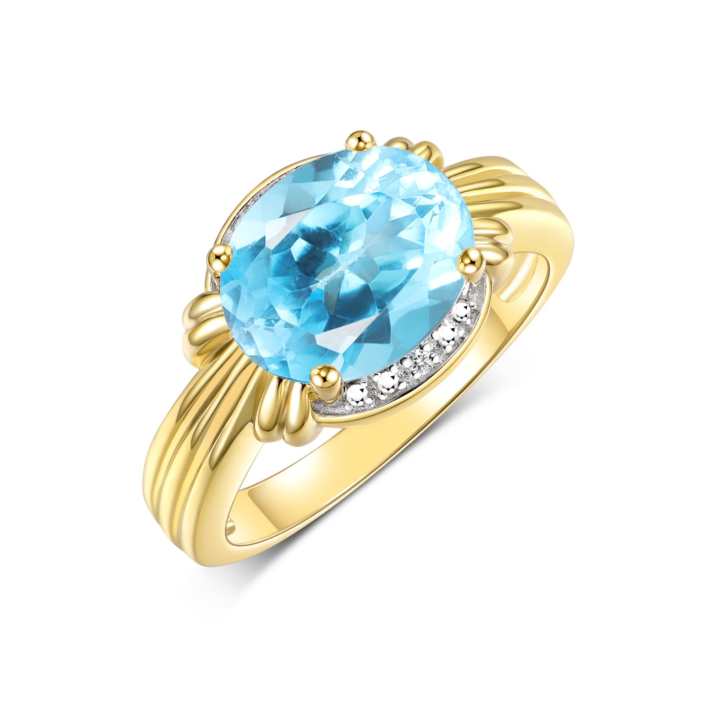 RYLOS Ring with 12X10MM Gemstone & Diamonds Striking Ring for Middle or Pointer Finger Exquisite Jewelry for Women in Yellow Gold Plated Silver Available in Sizes 5-13