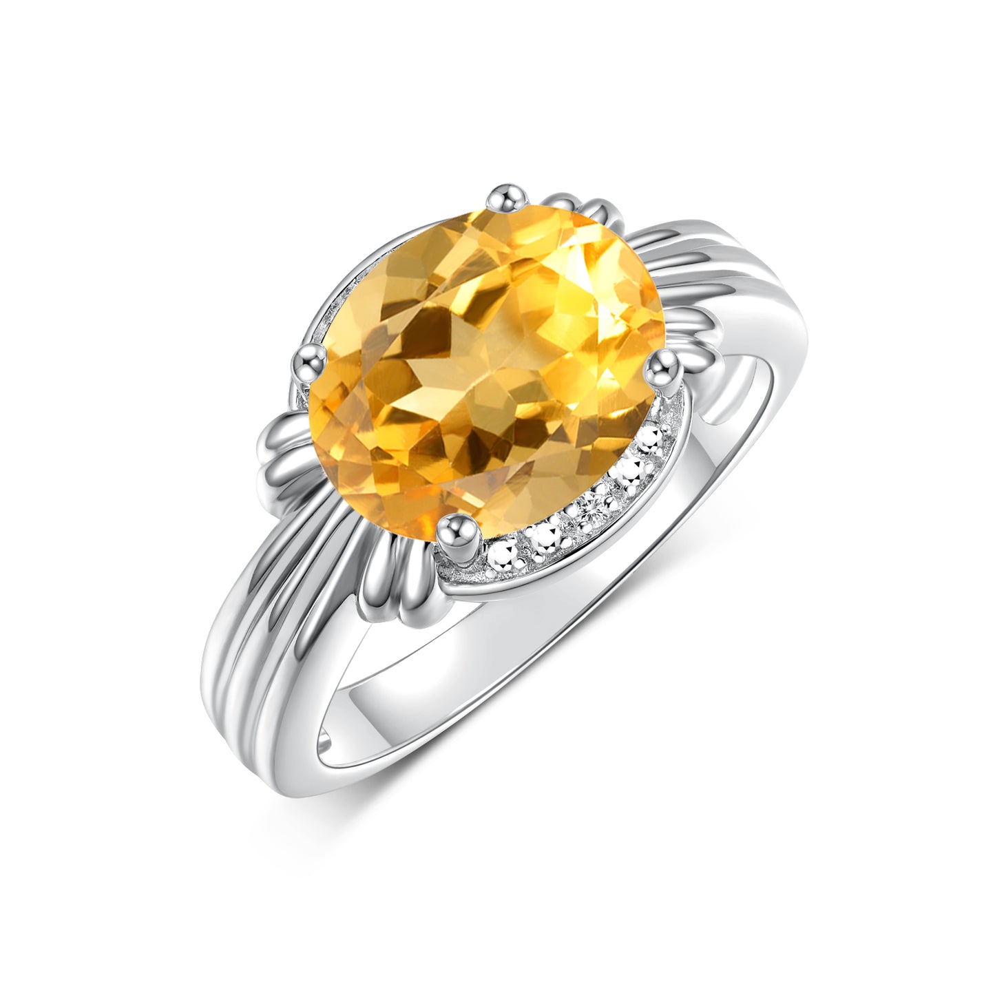 RYLOS Ring with 12X10MM Gemstone & Diamonds Striking Ring for Middle or Pointer Finger Exquisite Jewelry for Women in Sterling Silver Available in Sizes 5-13