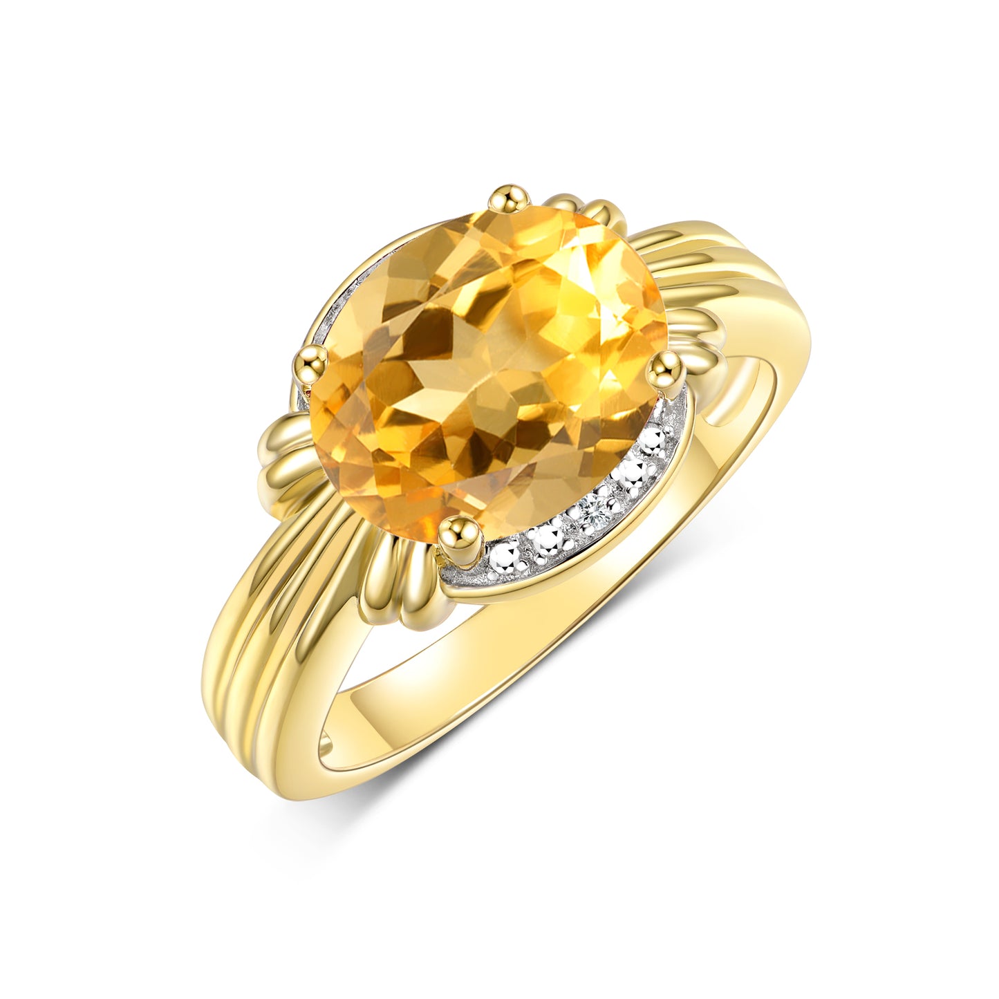 RYLOS Ring with 12X10MM Gemstone & Diamonds Striking Ring for Middle or Pointer Finger Exquisite Jewelry for Women in Yellow Gold Plated Silver Available in Sizes 5-13