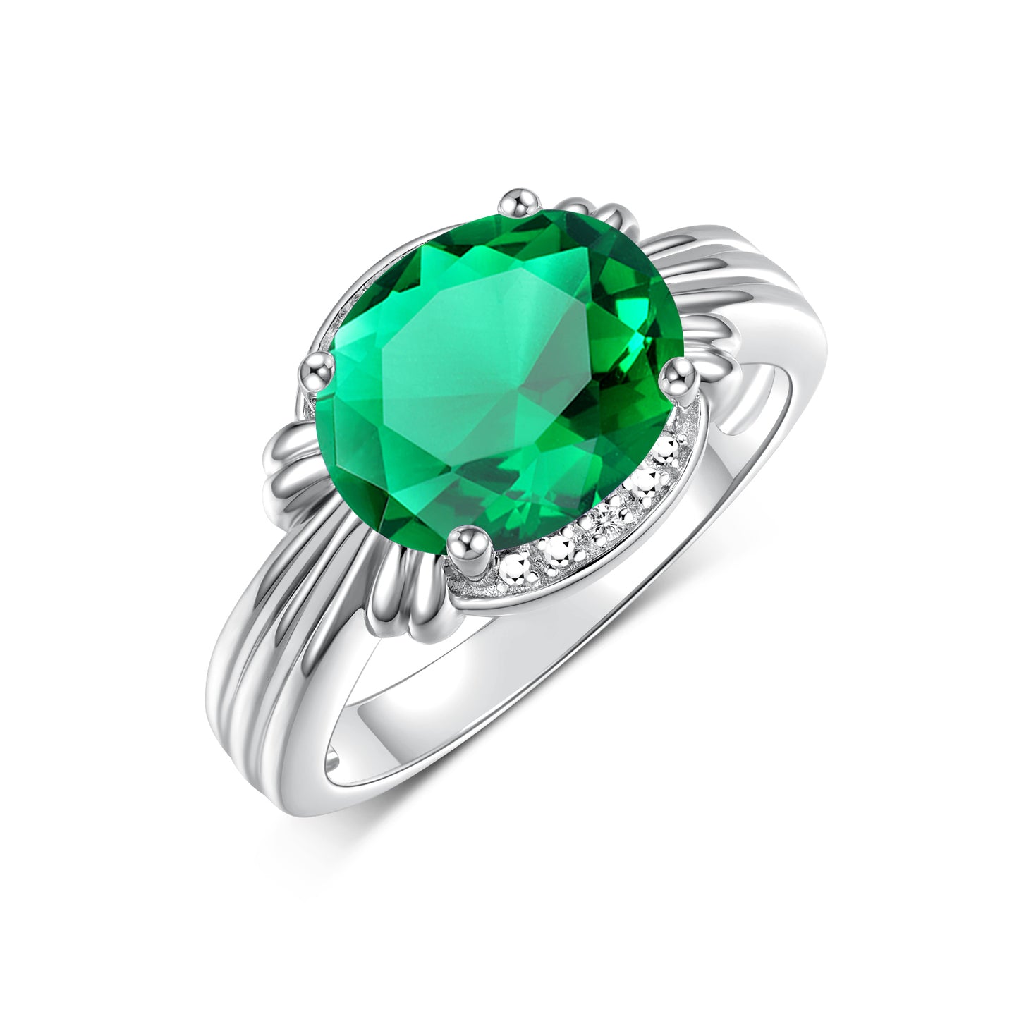 RYLOS Ring with 12X10MM Gemstone & Diamonds Striking Ring for Middle or Pointer Finger Exquisite Jewelry for Women in Sterling Silver Available in Sizes 5-13