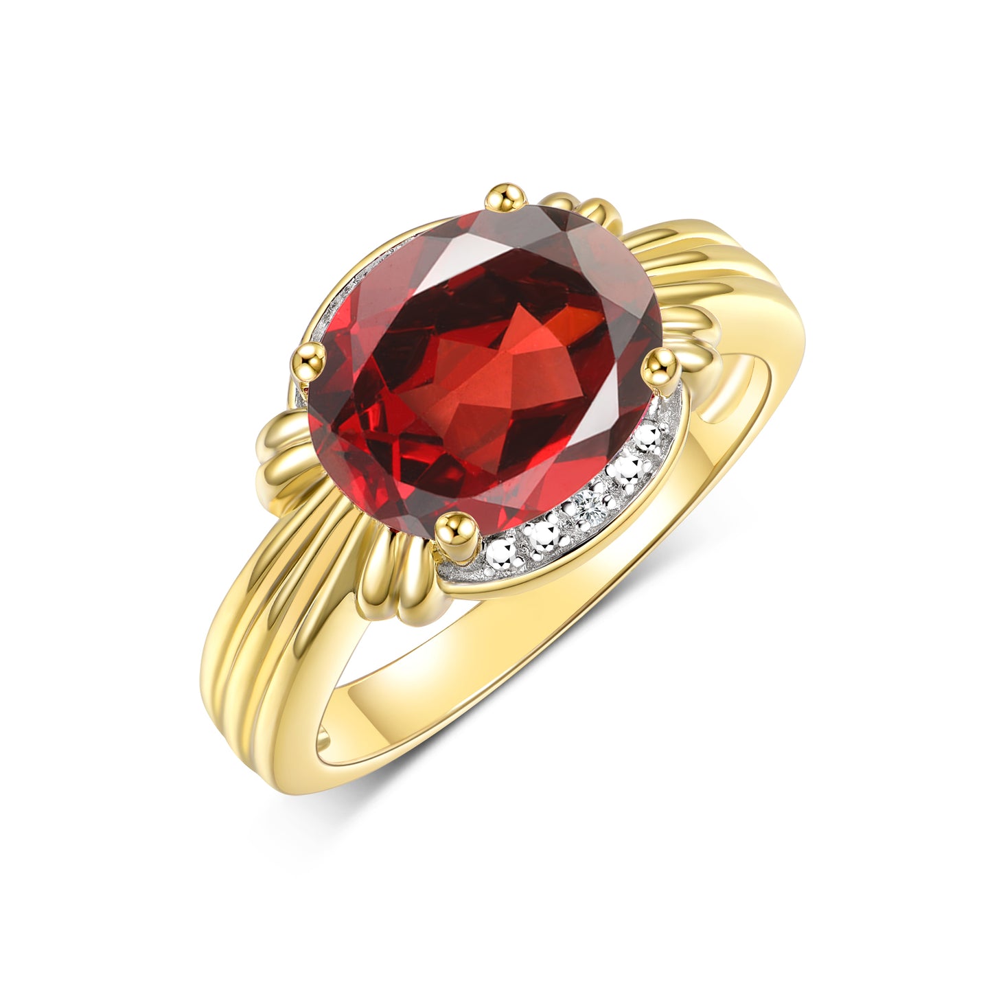 RYLOS Ring with 12X10MM Gemstone & Diamonds Striking Ring for Middle or Pointer Finger Exquisite Jewelry for Women in Yellow Gold Plated Silver Available in Sizes 5-13