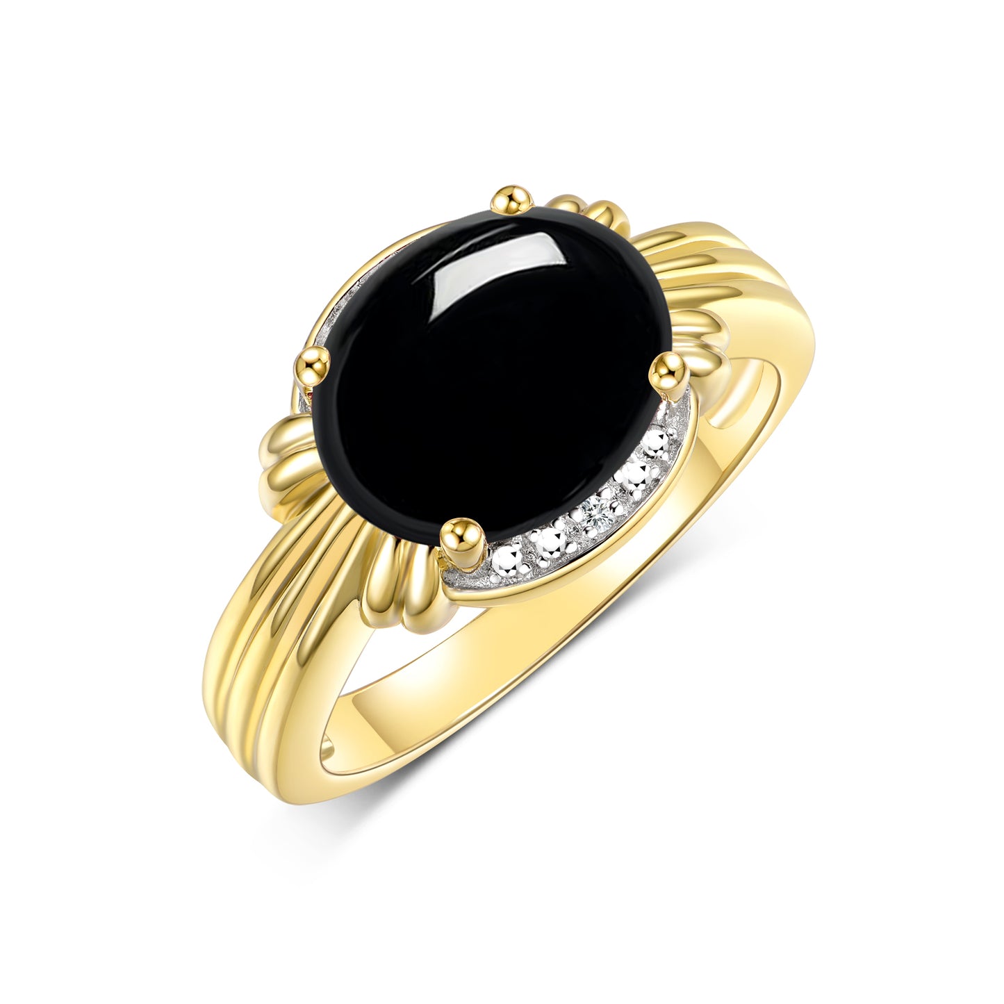 RYLOS Ring with 12X10MM Gemstone & Diamonds Striking Ring for Middle or Pointer Finger Exquisite Jewelry for Women in Yellow Gold Plated Silver Available in Sizes 5-13