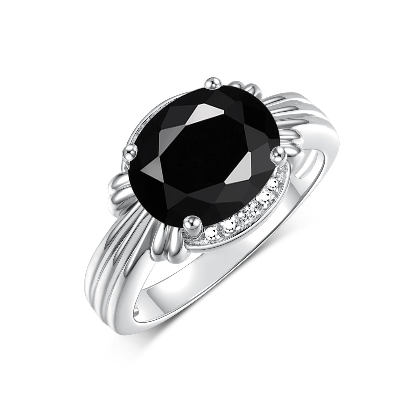 RYLOS Ring with 12X10MM Gemstone & Diamonds Striking Ring for Middle or Pointer Finger Exquisite Jewelry for Women in Sterling Silver Available in Sizes 5-13