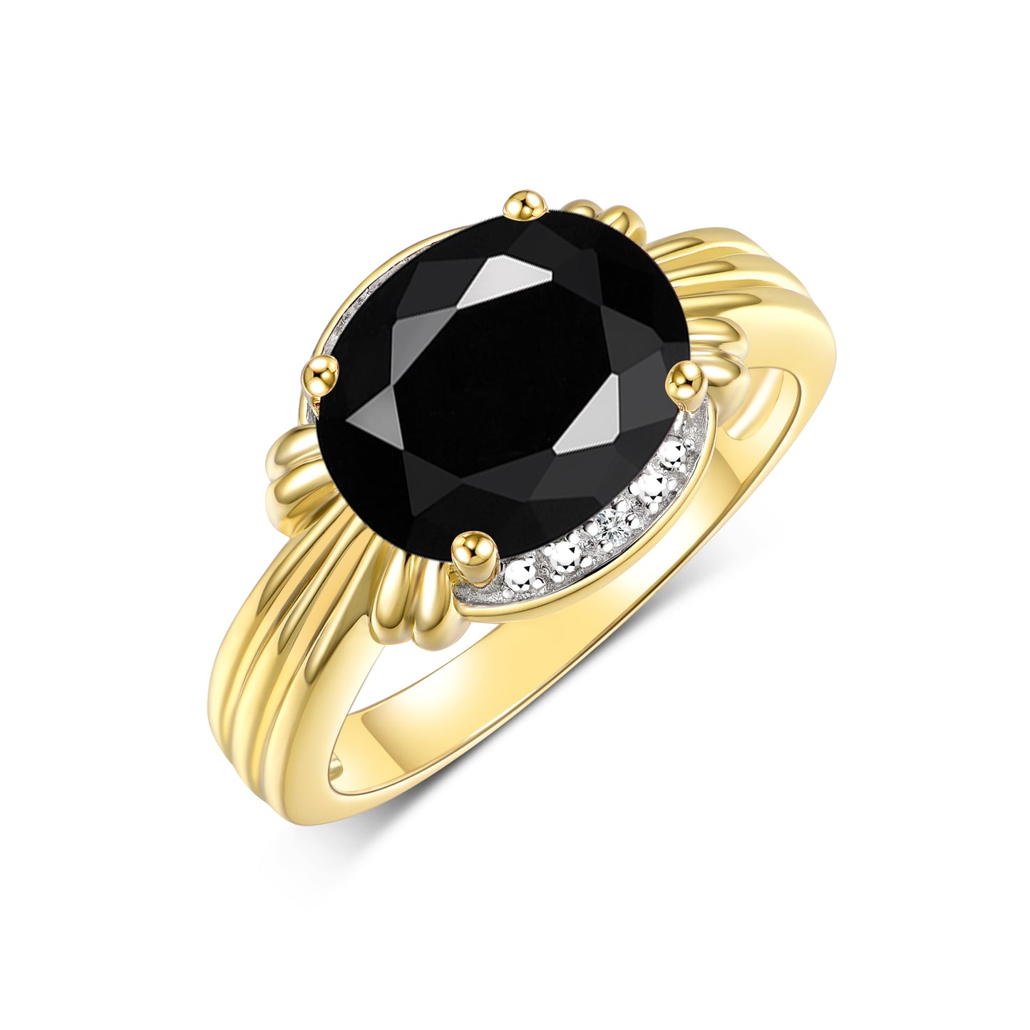 RYLOS Ring with 12X10MM Gemstone & Diamonds Striking Ring for Middle or Pointer Finger Exquisite Jewelry for Women in Yellow Gold Plated Silver Available in Sizes 5-13