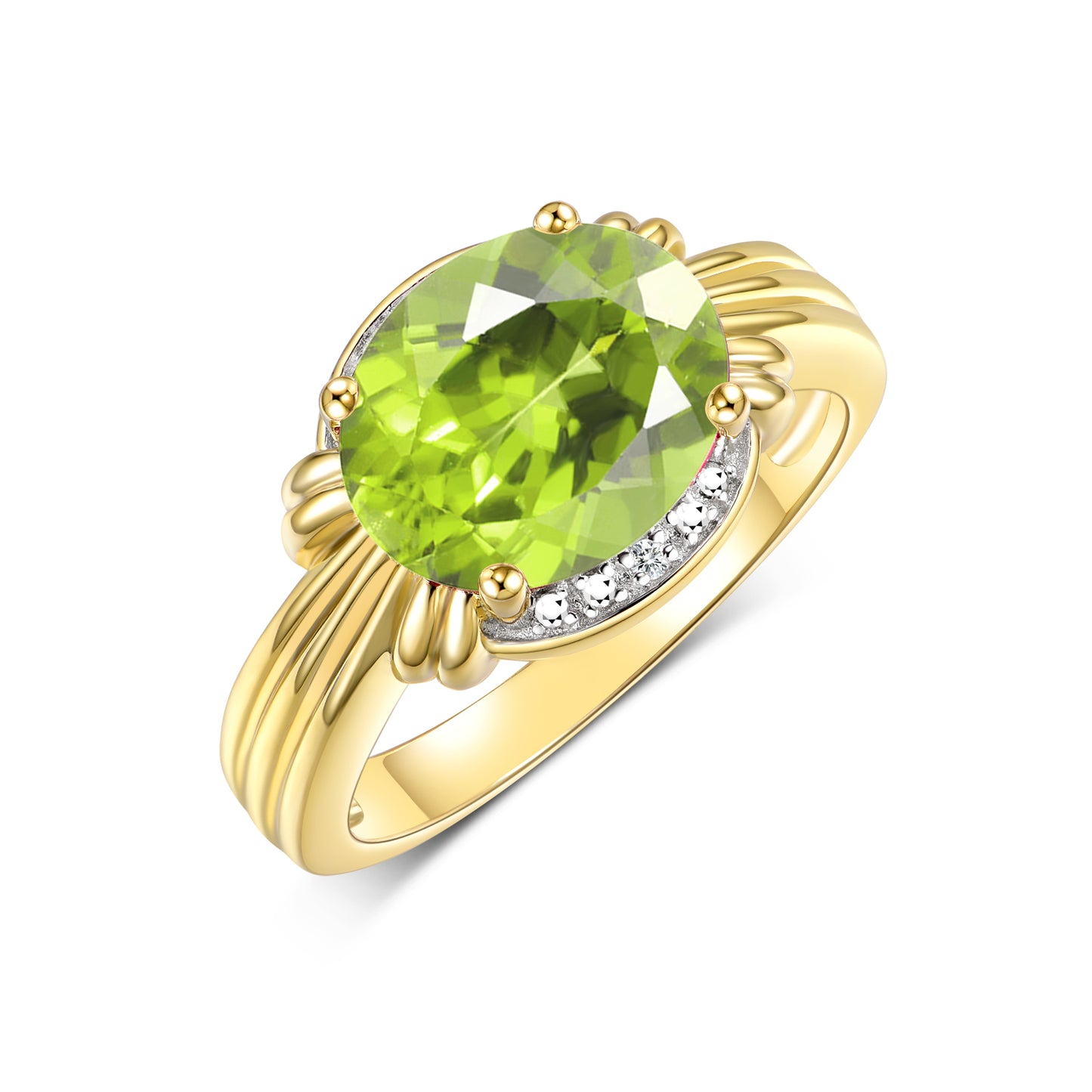 RYLOS Ring with 12X10MM Gemstone & Diamonds Striking Ring for Middle or Pointer Finger Exquisite Jewelry for Women in Yellow Gold Plated Silver Available in Sizes 5-13