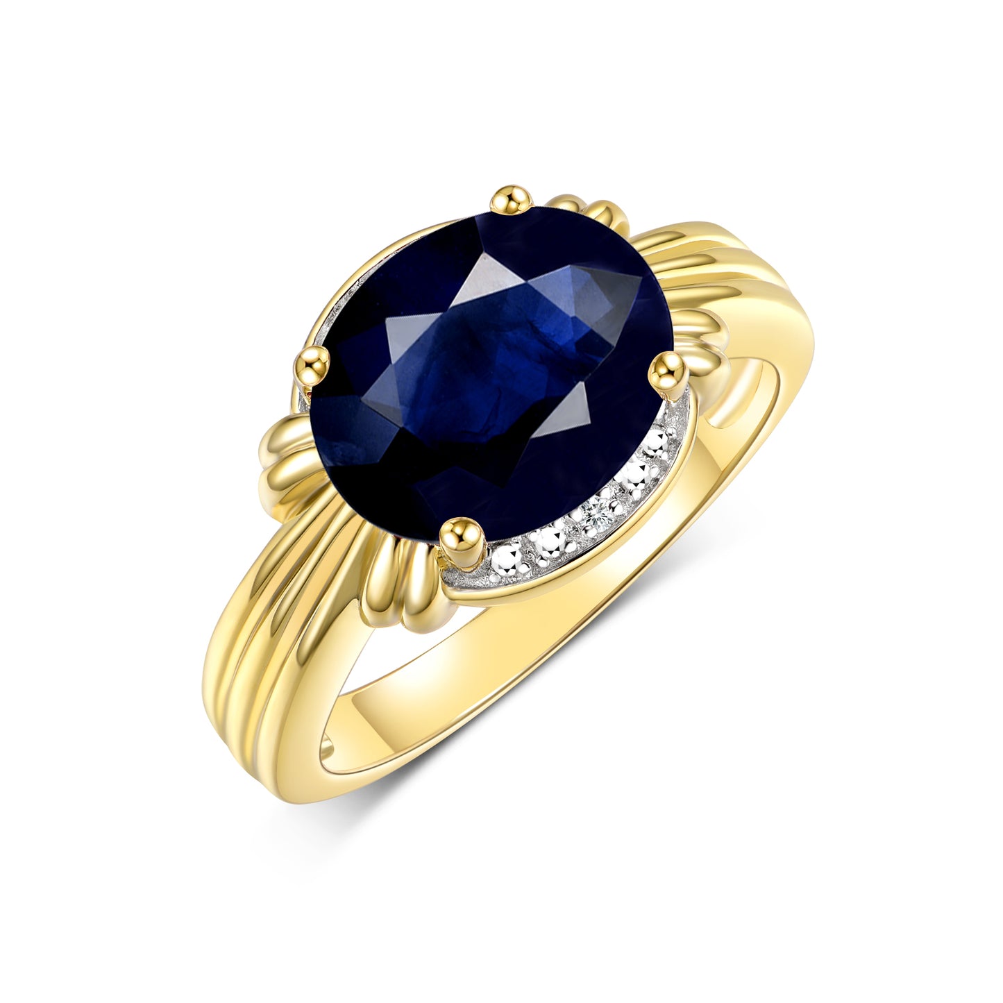 RYLOS Ring with 12X10MM Gemstone & Diamonds Striking Ring for Middle or Pointer Finger Exquisite Jewelry for Women in Yellow Gold Plated Silver Available in Sizes 5-13