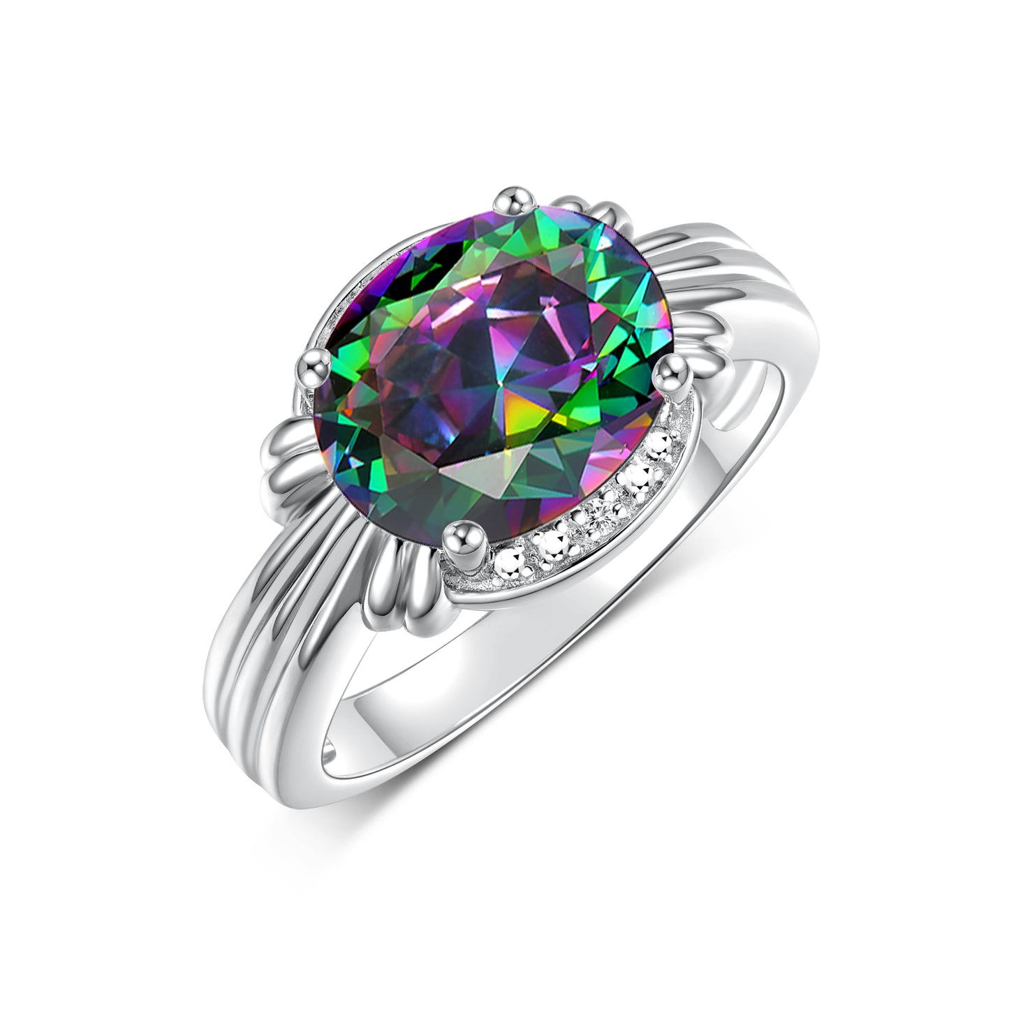 RYLOS 14K White Gold Ring with 12X10MM Gemstone & Diamonds Stunning Ring for Middle or Pointer Finger Exquisite Color Stone Jewelry for Women Available in Sizes 5-13
