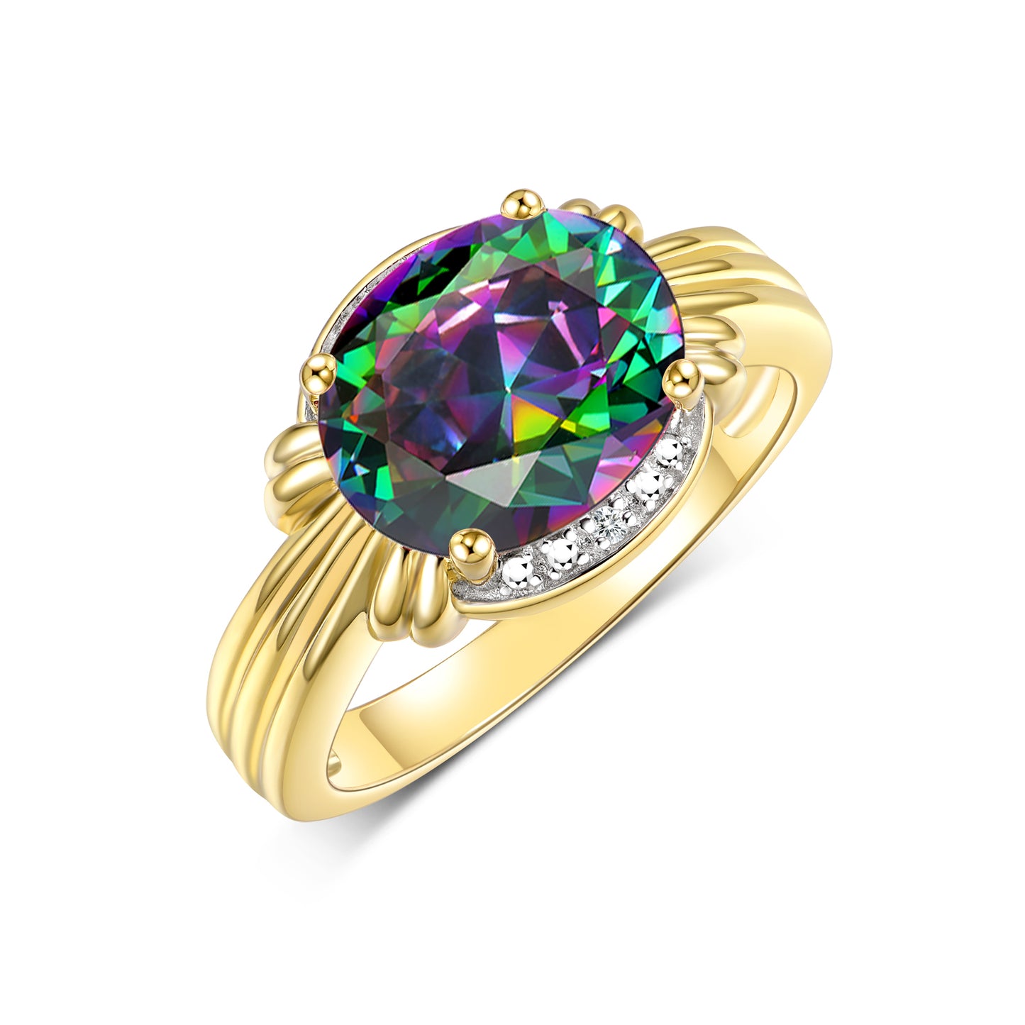 RYLOS Ring with 12X10MM Gemstone & Diamonds Striking Ring for Middle or Pointer Finger Exquisite Jewelry for Women in Yellow Gold Plated Silver Available in Sizes 5-13