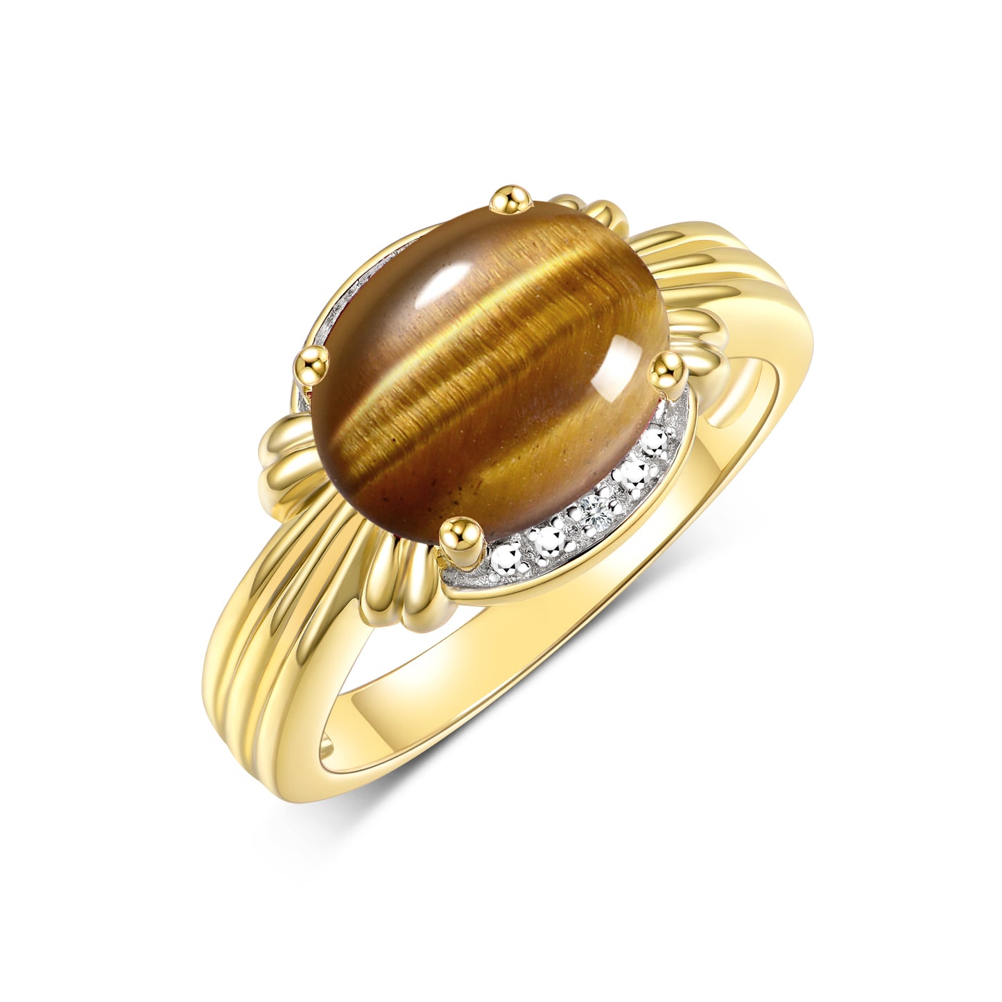 RYLOS Ring with 12X10MM Gemstone & Diamonds Striking Ring for Middle or Pointer Finger Exquisite Jewelry for Women in Yellow Gold Plated Silver Available in Sizes 5-13