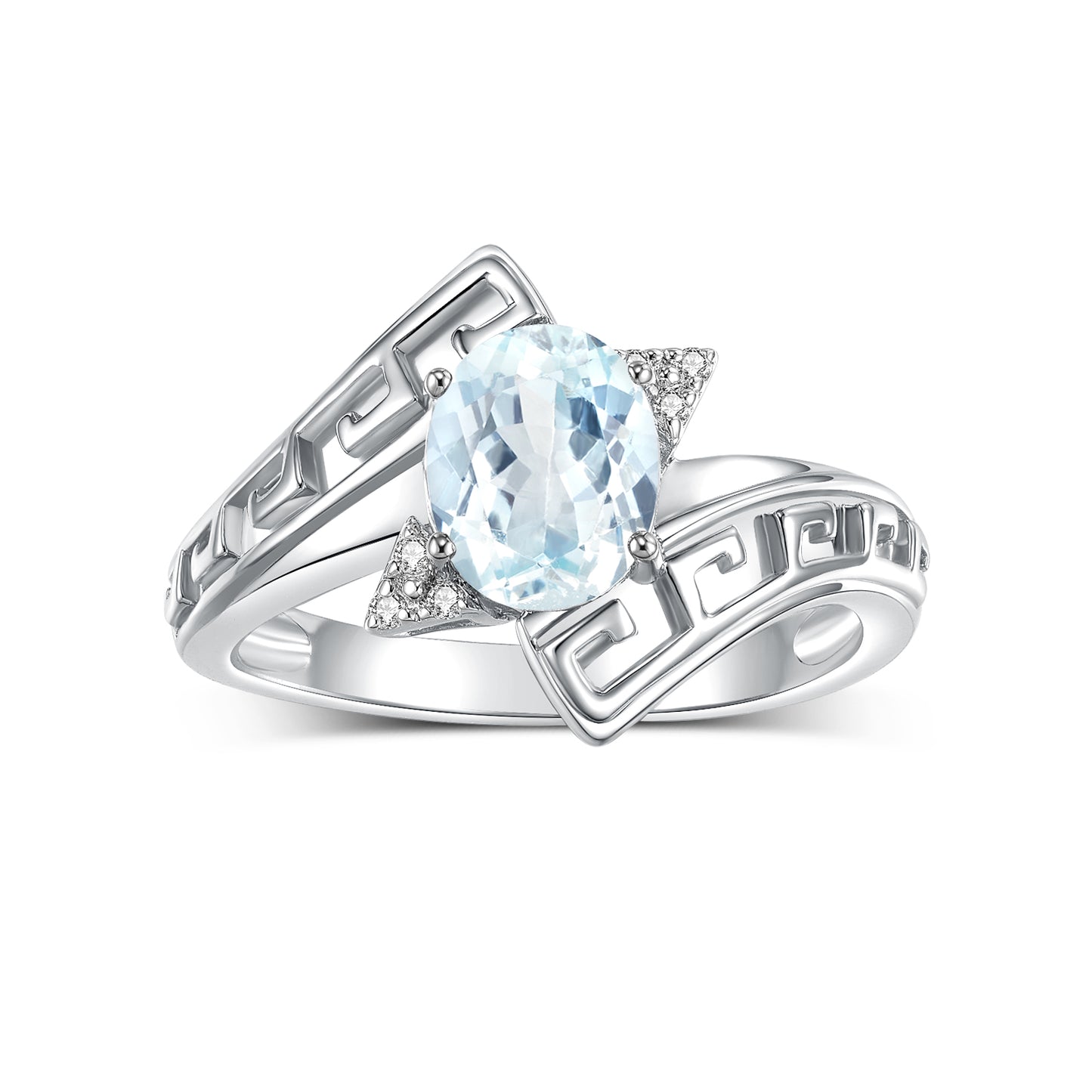 RYLOS Greek Key Designer Ring with 9X7MM Gemstone & Diamond Accent Chic Jewelry for Women and  in Sterling Silver Available in Sizes 5-10