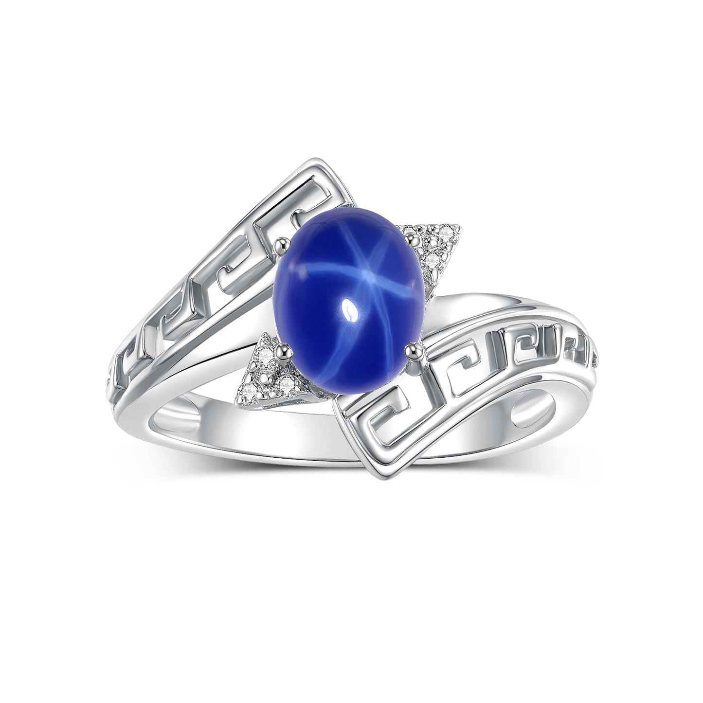 RYLOS Greek Key Designer Ring with 9X7MM Gemstone & Diamond Accent Chic Jewelry for Women and  in Sterling Silver Available in Sizes 5-10