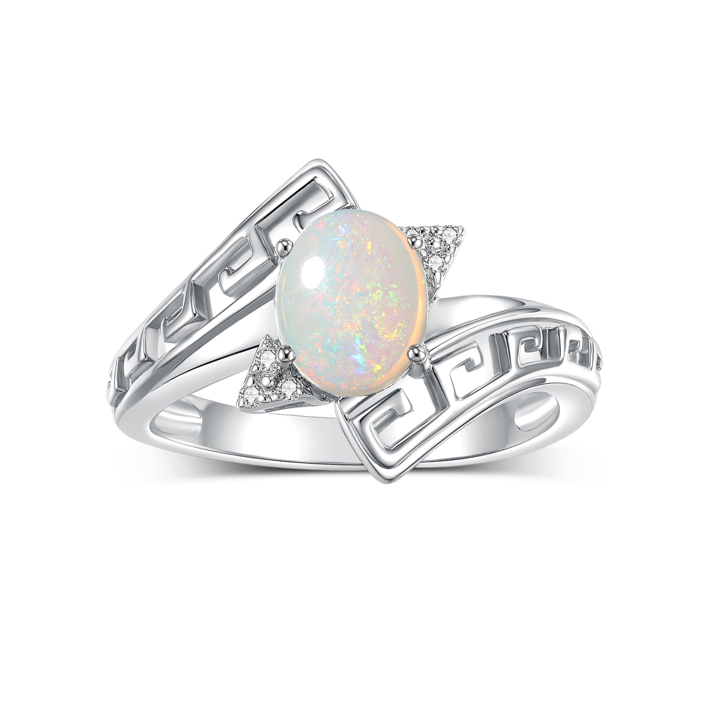 RYLOS Greek Key Designer Ring with 9X7MM Gemstone & Diamond Accent Chic Jewelry for Women and  in Sterling Silver Available in Sizes 5-10