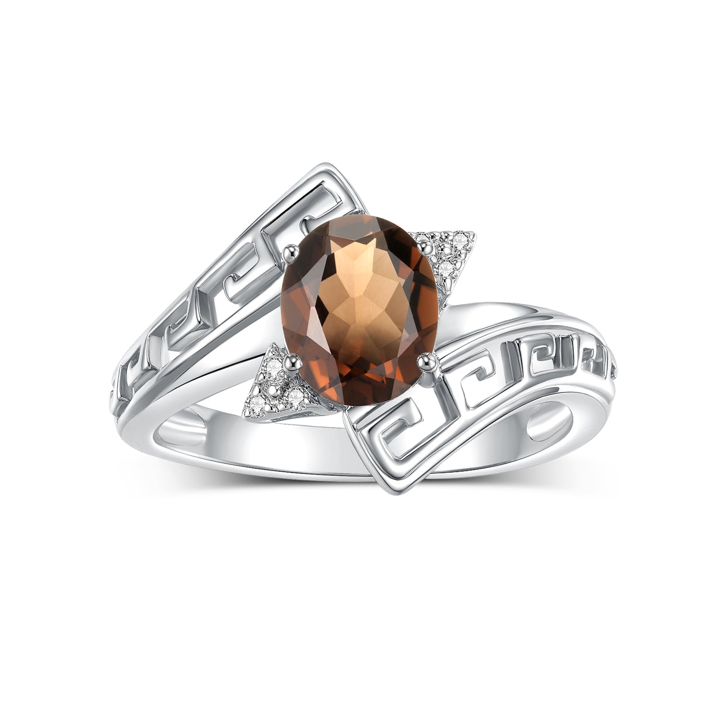 RYLOS Greek Key Designer Ring with 9X7MM Gemstone & Diamond Accent Chic Jewelry for Women and  in Sterling Silver Available in Sizes 5-10