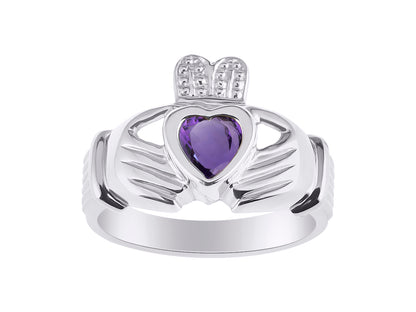 RYLOS 14K White Gold Claddagh Ring Love, Loyalty & Friendship Heart 6MM Gem Irish Wedding Band - Exquisite Birthstone Jewelry for Women & Men - Available in Sizes 5-13