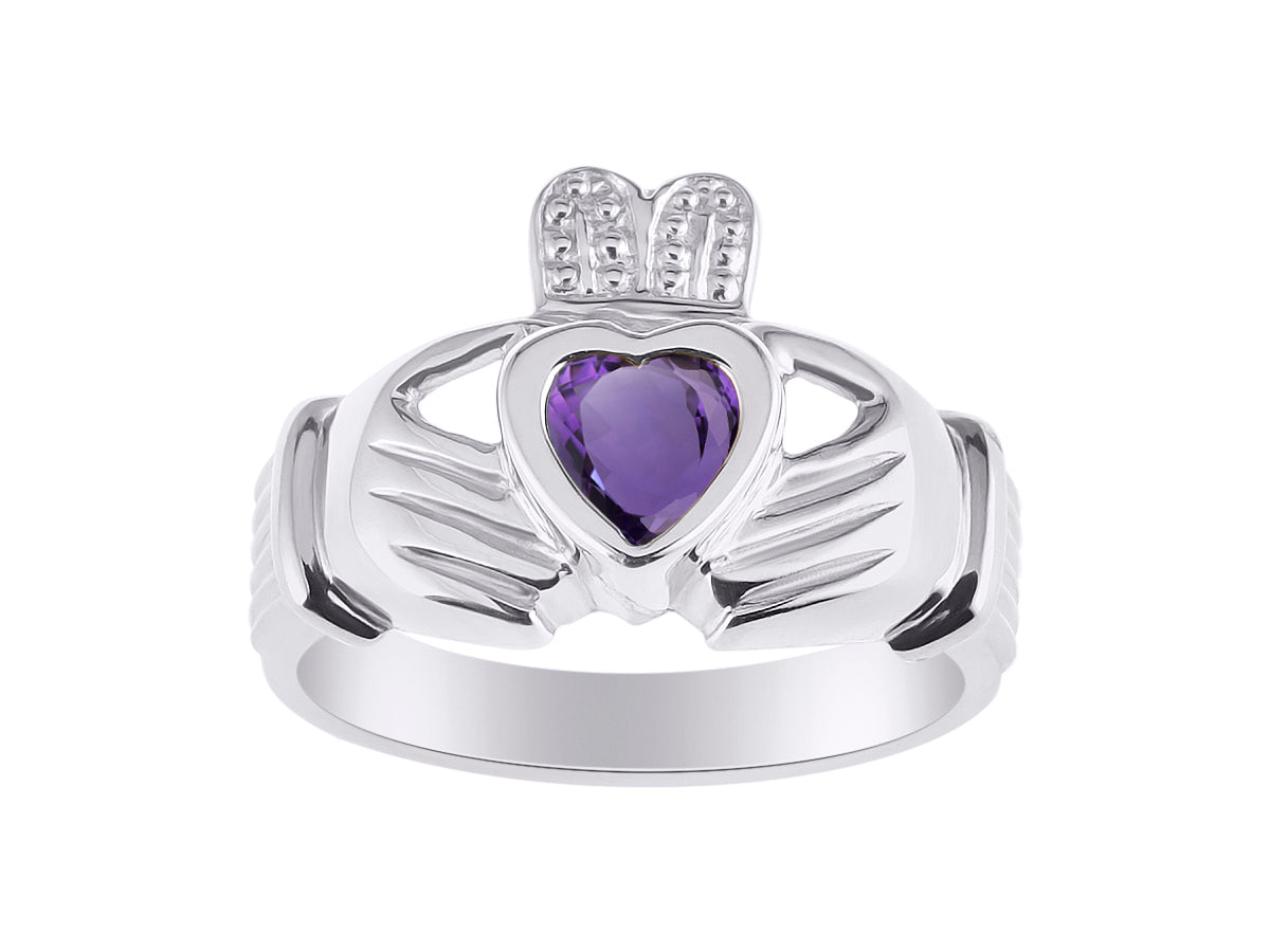 RYLOS Rings Sterling Silver Claddah Love, Loyalty & Friendship Heart 6MM Gem Irish Wedding Band Claddagh Rings Birthstone Jewelry for Women Sterling Silver Rings for Women & Men Size 5 - 13