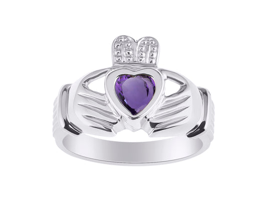 RYLOS Rings Sterling Silver Claddah Love, Loyalty & Friendship Heart 6MM Gem Irish Wedding Band Claddagh Rings Birthstone Jewelry for Women Sterling Silver Rings for Women & Men Size 5 - 13