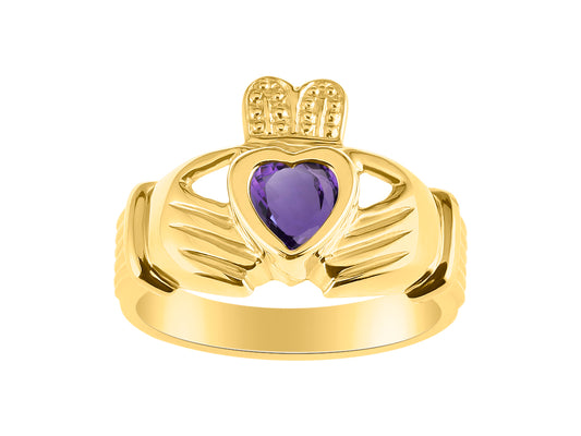 RYLOS 14K Yellow Gold Claddagh Ring Love, Loyalty & Friendship Heart 6MM Gem Irish Wedding Band - Exquisite Birthstone Jewelry for Women & Men - Available in Sizes 5-13