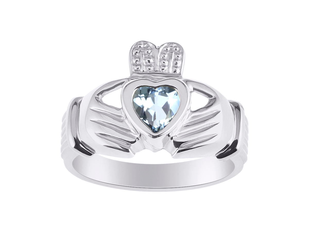 RYLOS Rings Sterling Silver Claddah Love, Loyalty & Friendship Heart 6MM Gem Irish Wedding Band Claddagh Rings Birthstone Jewelry for Women Sterling Silver Rings for Women & Men Size 5 - 13