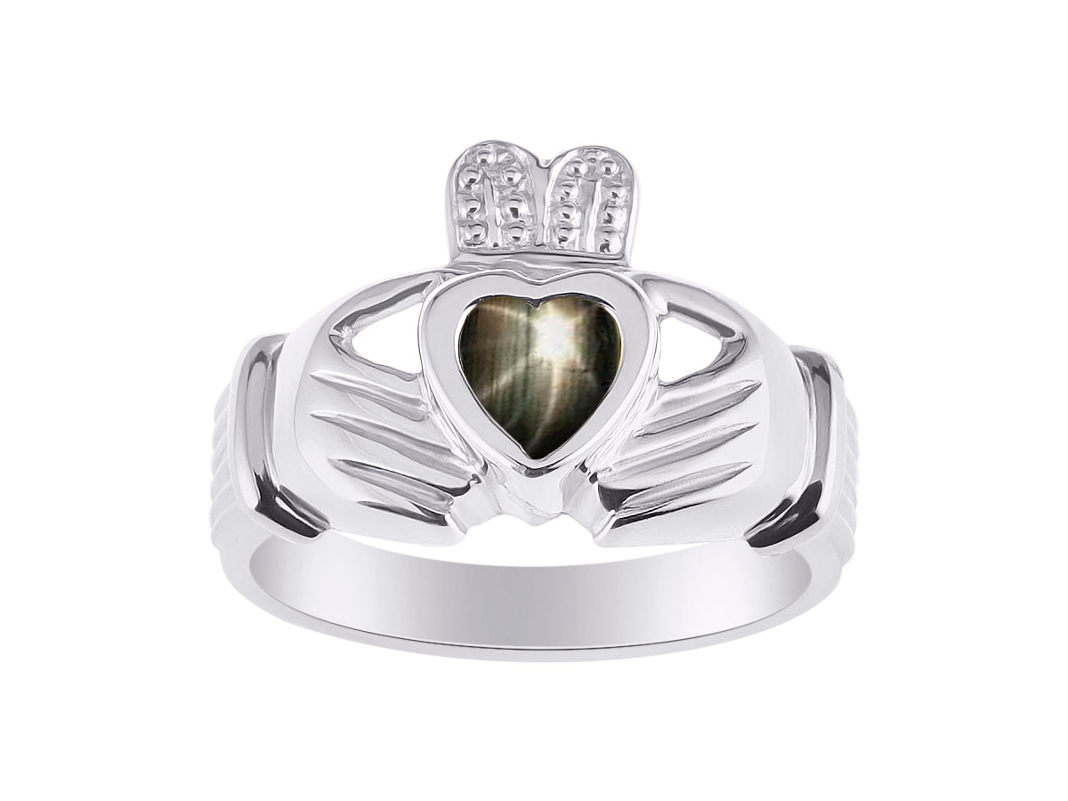 RYLOS 14K White Gold Claddagh Ring Love, Loyalty & Friendship Heart 6MM Gem Irish Wedding Band - Exquisite Birthstone Jewelry for Women & Men - Available in Sizes 5-13