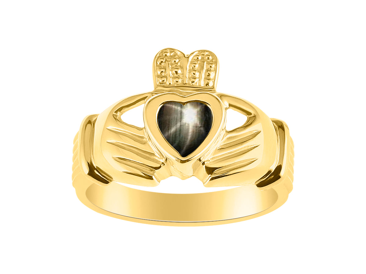 RYLOS Rings 14K Gold Plated Silver Claddah Love, Loyalty & Friendship Heart 6MM Gem Irish Wedding Band Claddagh Rings Birthstone Jewelry for Women Sterling Silver Rings for Women & Men Size 5 - 13
