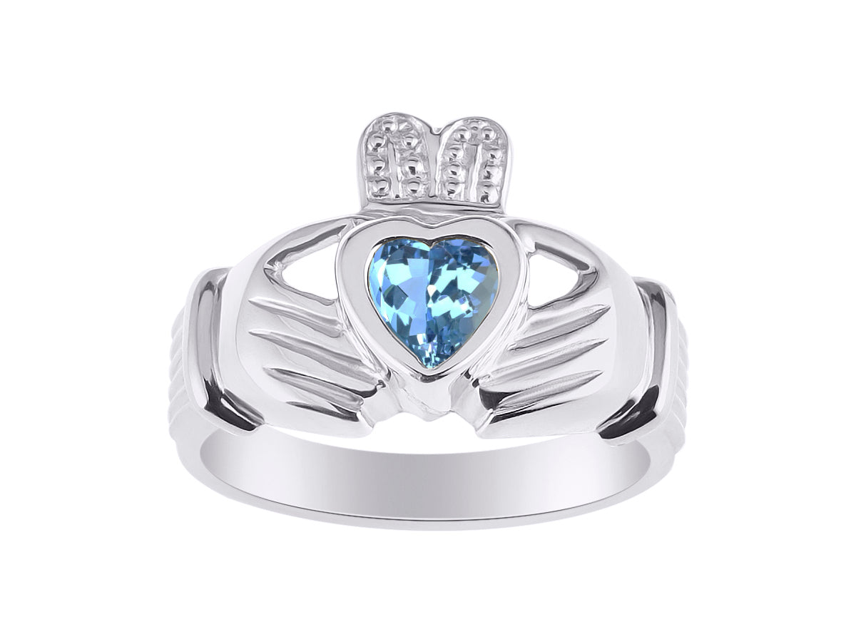 RYLOS Rings Sterling Silver Claddah Love, Loyalty & Friendship Heart 6MM Gem Irish Wedding Band Claddagh Rings Birthstone Jewelry for Women Sterling Silver Rings for Women & Men Size 5 - 13