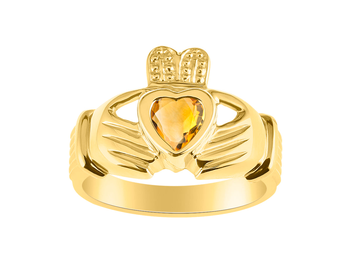 RYLOS 14K Yellow Gold Claddagh Ring Love, Loyalty & Friendship Heart 6MM Gem Irish Wedding Band - Exquisite Birthstone Jewelry for Women & Men - Available in Sizes 5-13