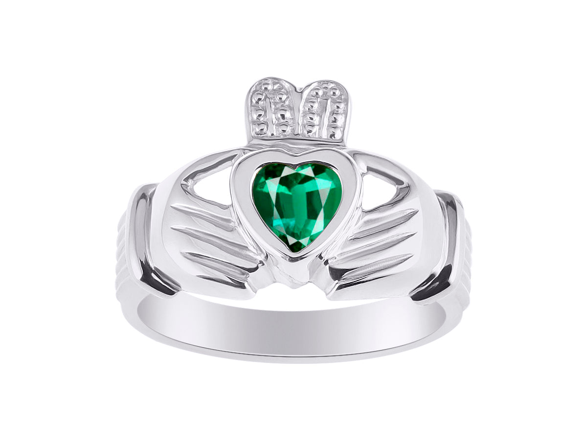RYLOS 14K White Gold Claddagh Ring Love, Loyalty & Friendship Heart 6MM Gem Irish Wedding Band - Exquisite Birthstone Jewelry for Women & Men - Available in Sizes 5-13