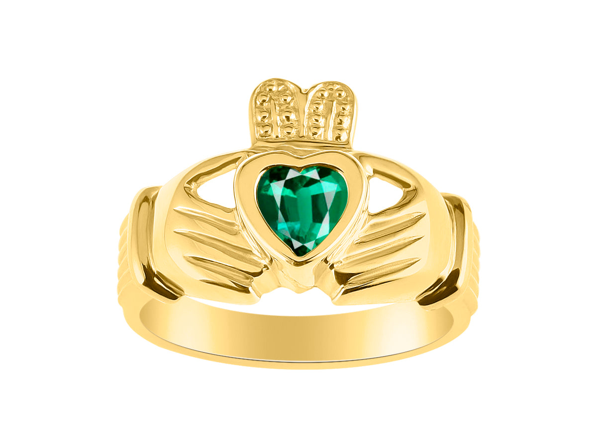 RYLOS Rings 14K Gold Plated Silver Claddah Love, Loyalty & Friendship Heart 6MM Gem Irish Wedding Band Claddagh Rings Birthstone Jewelry for Women Sterling Silver Rings for Women & Men Size 5 - 13