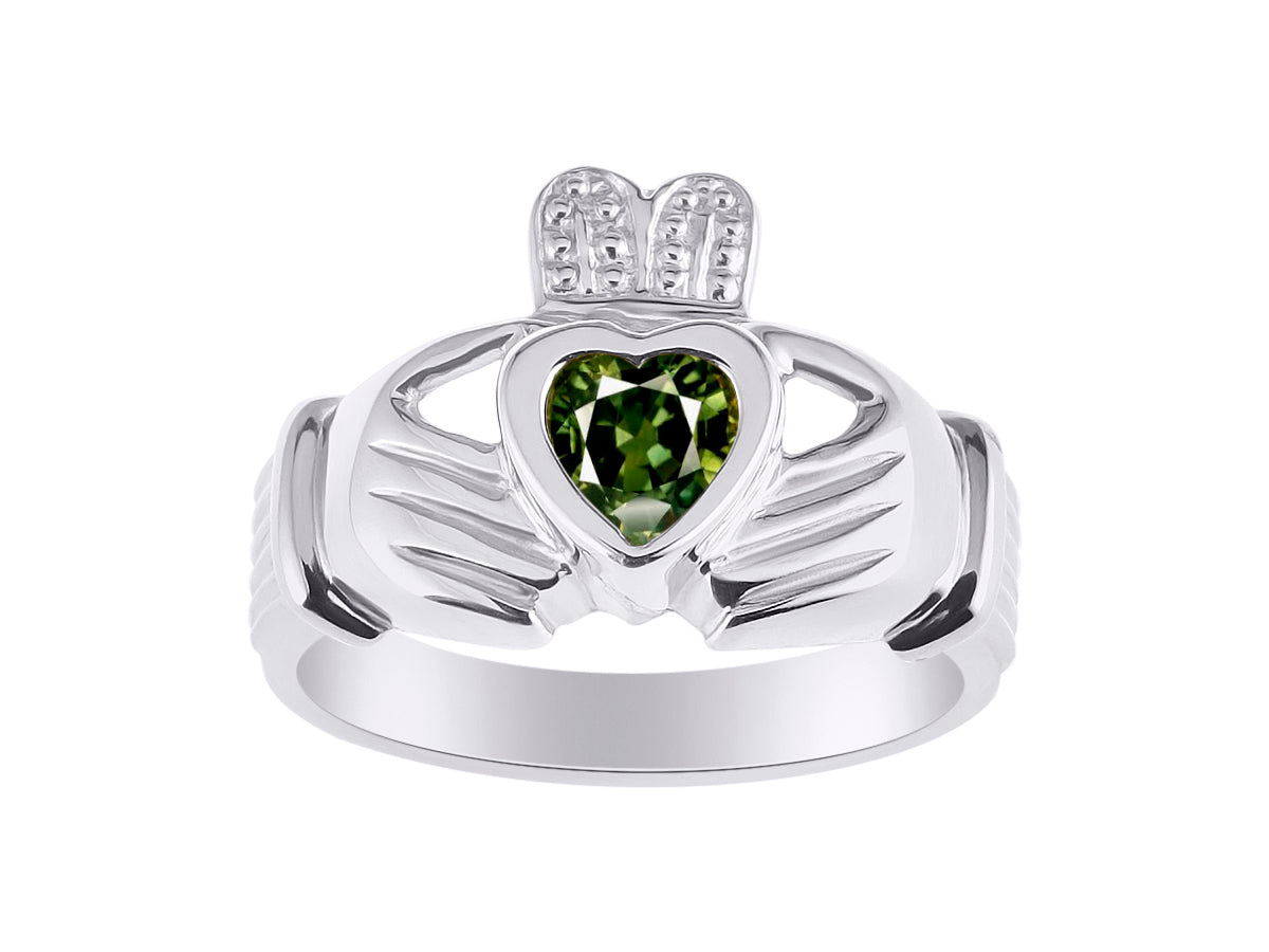 RYLOS Rings Sterling Silver Claddah Love, Loyalty & Friendship Heart 6MM Gem Irish Wedding Band Claddagh Rings Birthstone Jewelry for Women Sterling Silver Rings for Women & Men Size 5 - 13