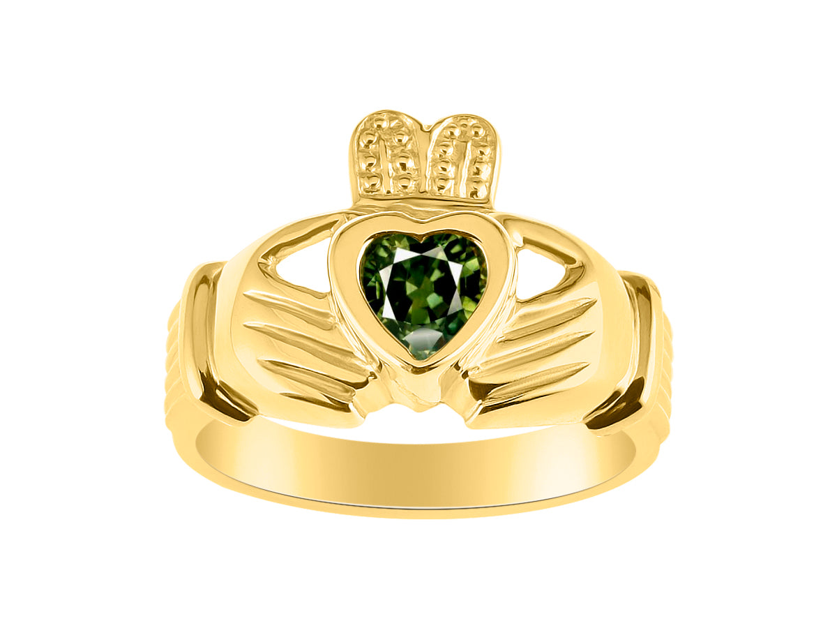 RYLOS Rings 14K Gold Plated Silver Claddah Love, Loyalty & Friendship Heart 6MM Gem Irish Wedding Band Claddagh Rings Birthstone Jewelry for Women Sterling Silver Rings for Women & Men Size 5 - 13