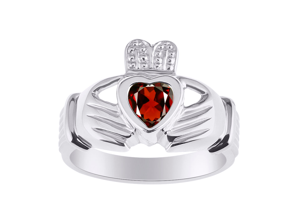 RYLOS 14K White Gold Claddagh Ring Love, Loyalty & Friendship Heart 6MM Gem Irish Wedding Band - Exquisite Birthstone Jewelry for Women & Men - Available in Sizes 5-13